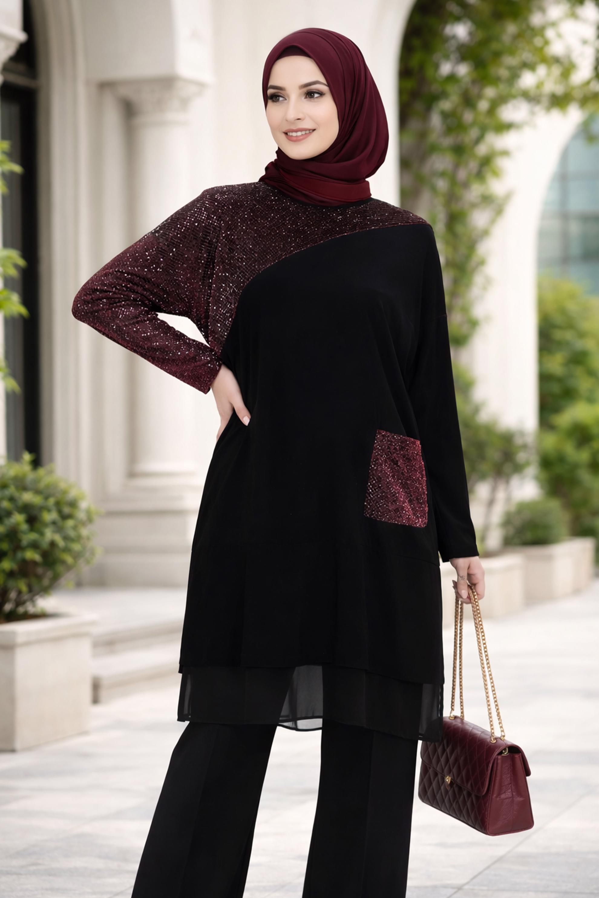 Tesettür giyim SİYAH SİMLİ TUNİK 2881