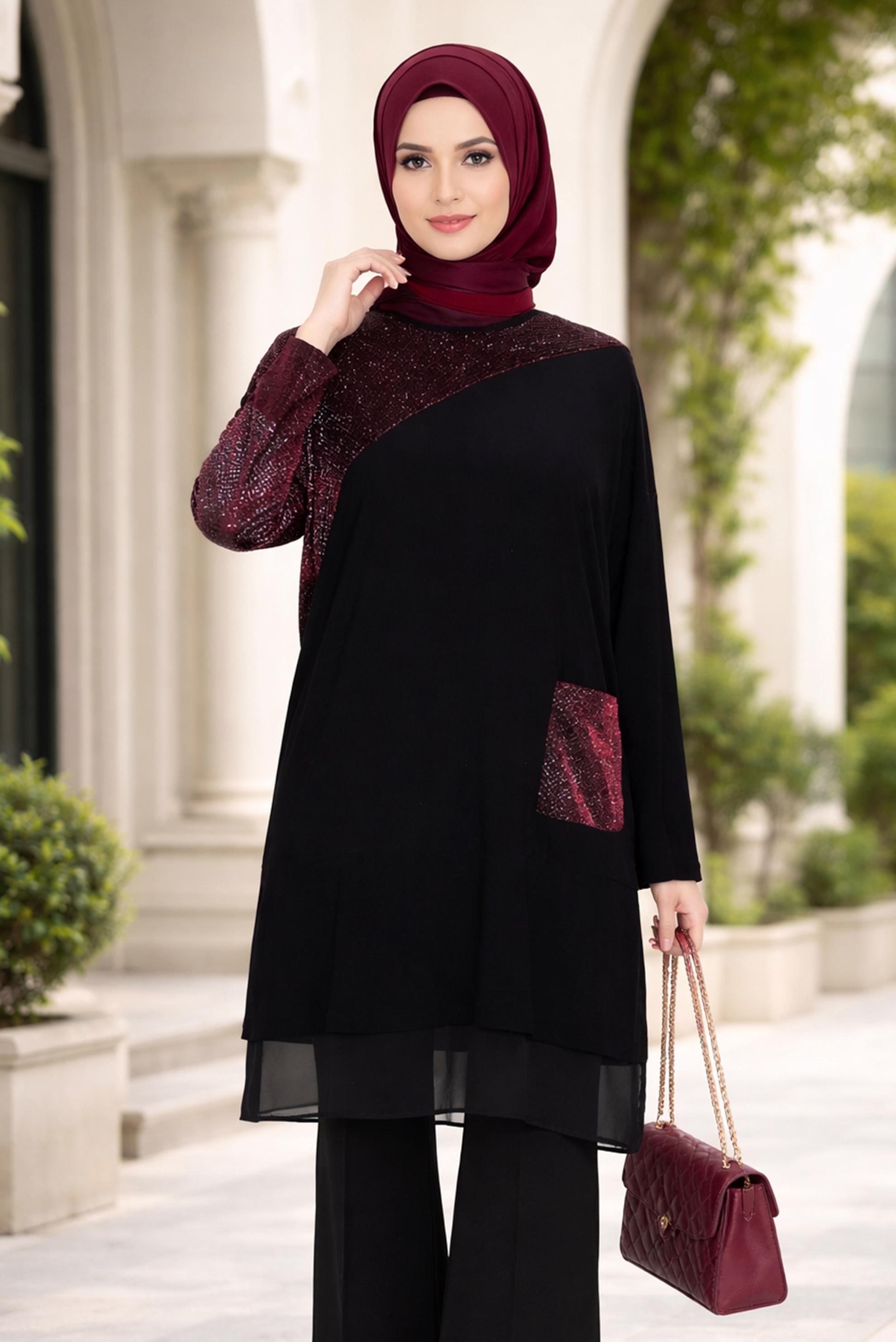 Tesettür giyim SİYAH SİMLİ TUNİK 2881