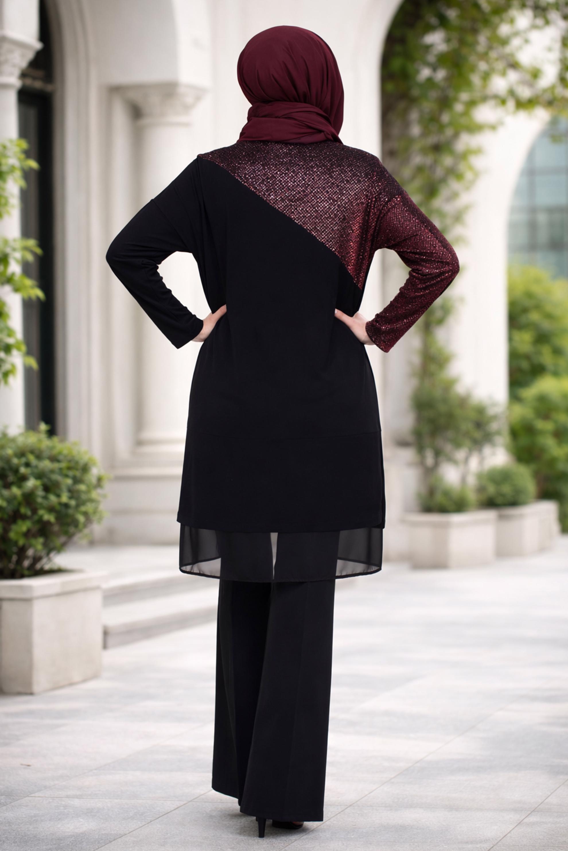 Tesettür giyim SİYAH SİMLİ TUNİK 2881