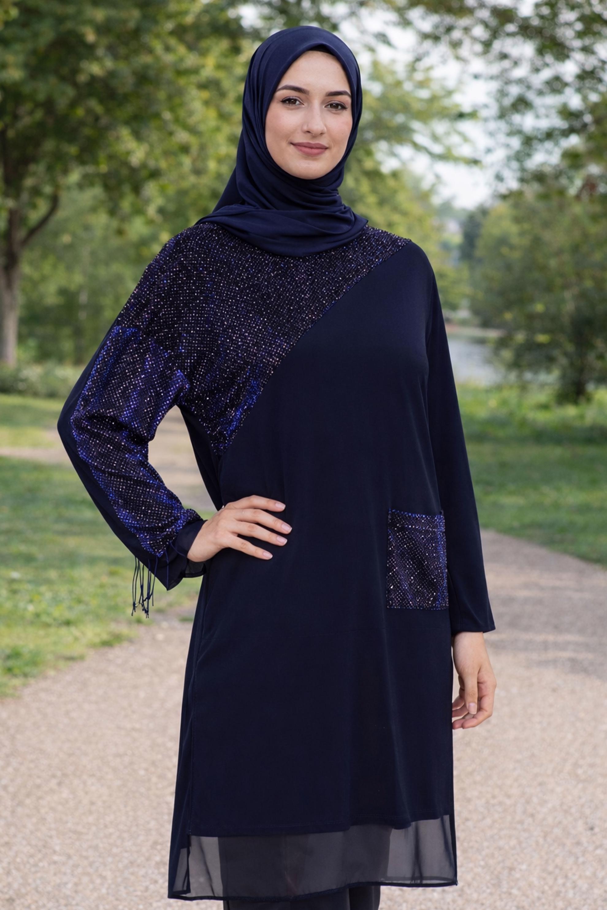 Tesettür giyim LACİVERT SİMLİ TUNİK 2881