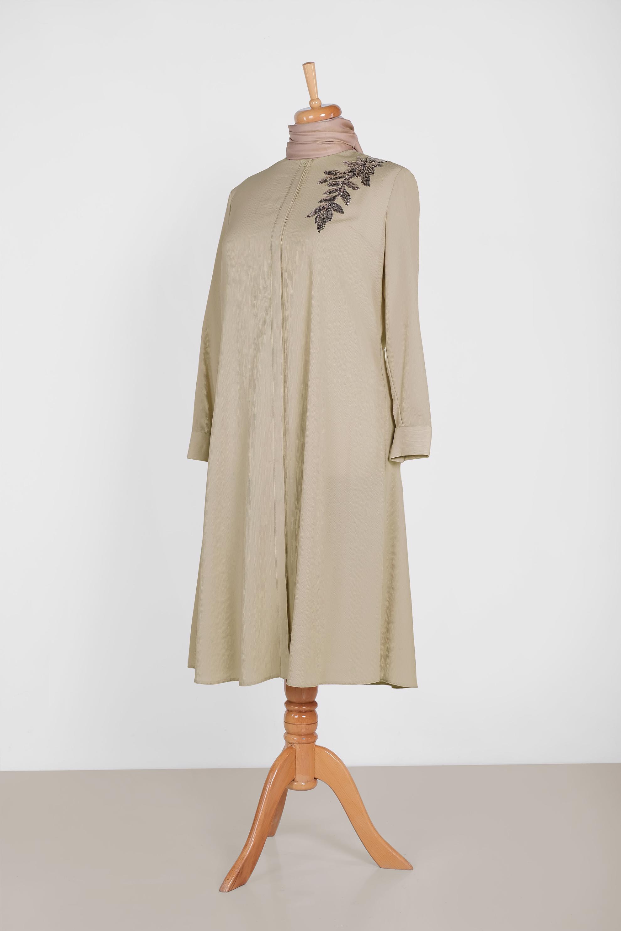 Tesettür giyim BEJ PULLU NAKIŞLI TUNİK 2885