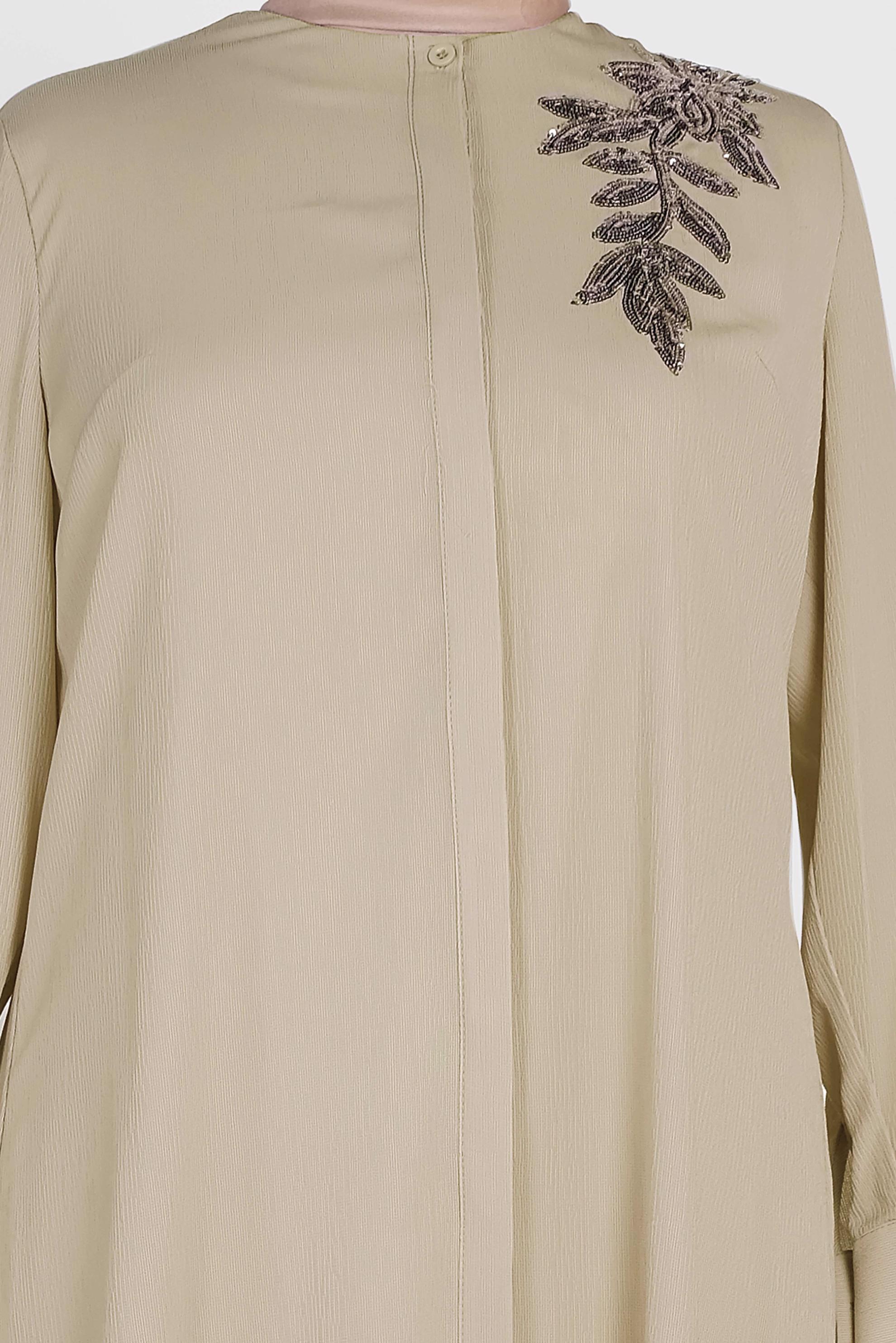 Tesettür giyim BEJ PULLU NAKIŞLI TUNİK 2885