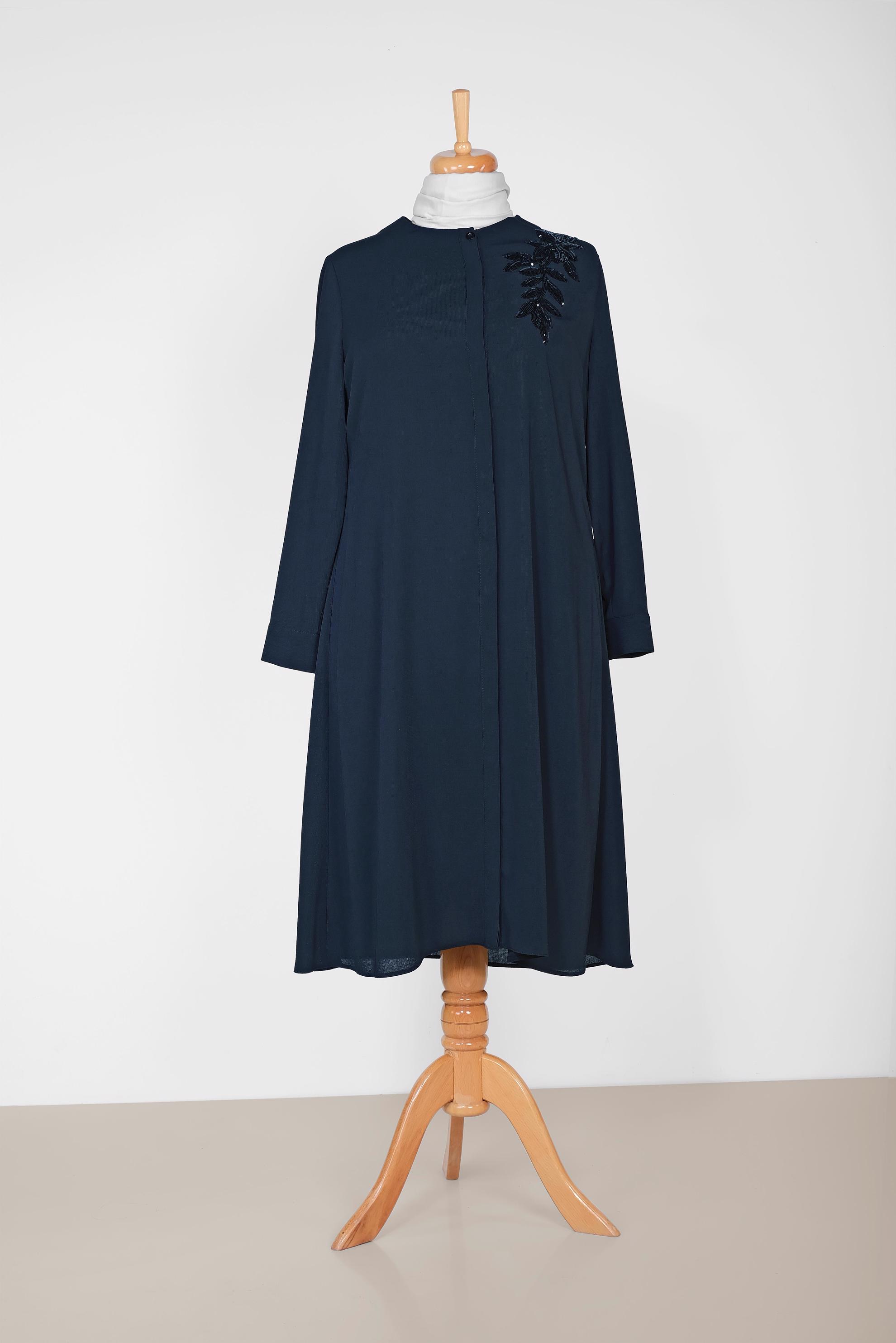 Tesettür giyim LACİVERT PULLU NAKIŞLI TUNİK 2885