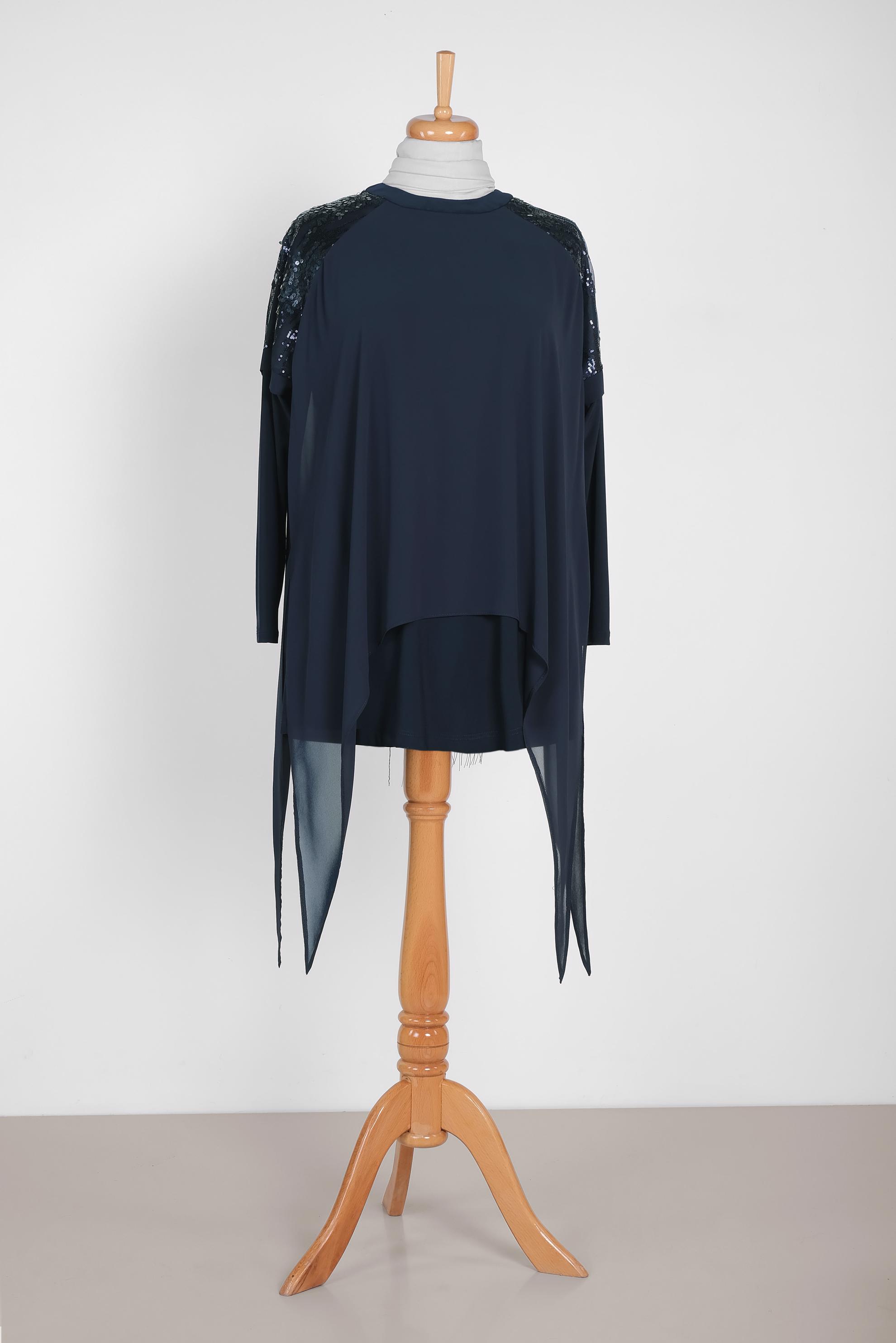 Tesettür giyim LACİVERT ASİMETRİK KESİM TÜLLÜ TUNİK 2887