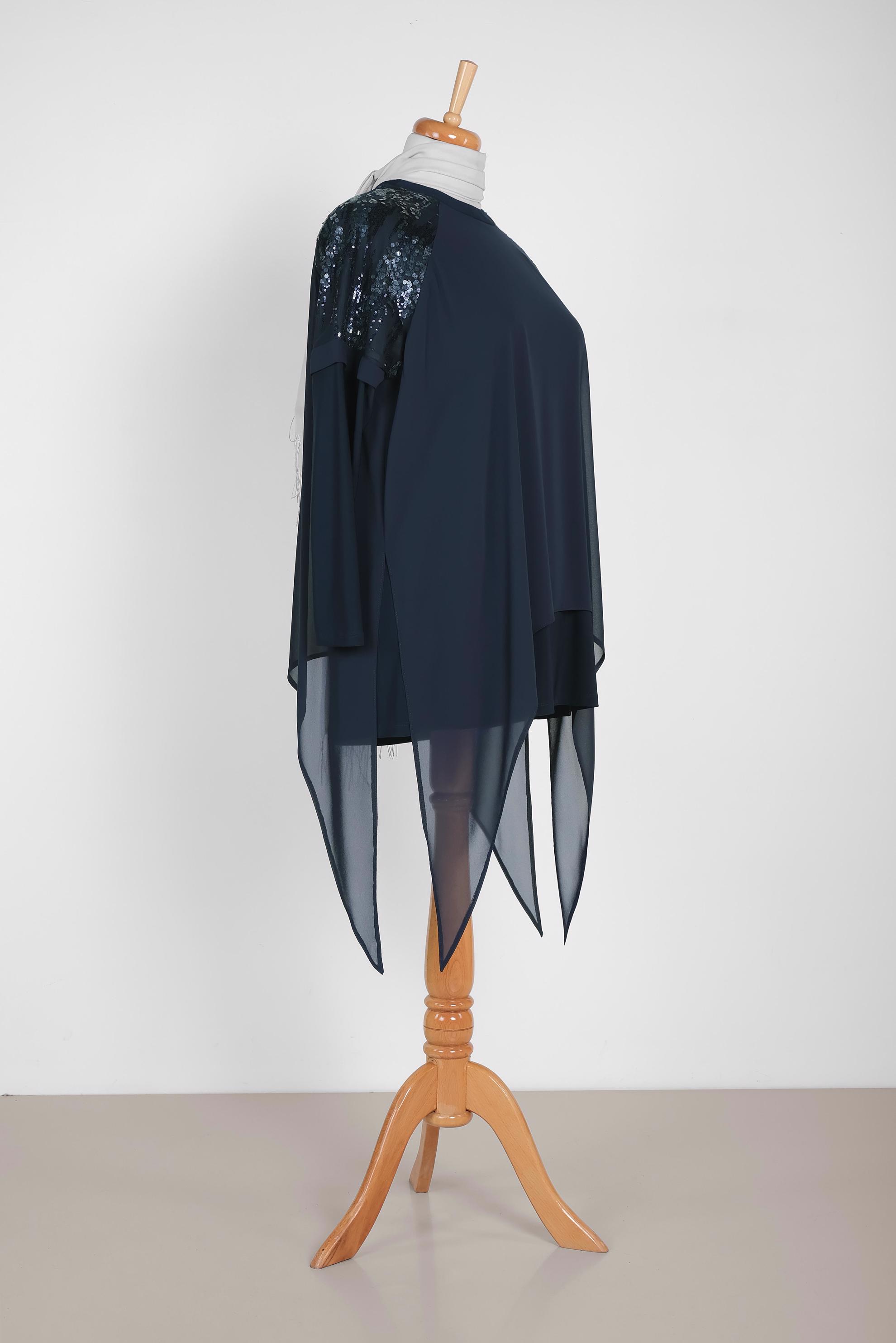 Tesettür giyim LACİVERT ASİMETRİK KESİM TÜLLÜ TUNİK 2887