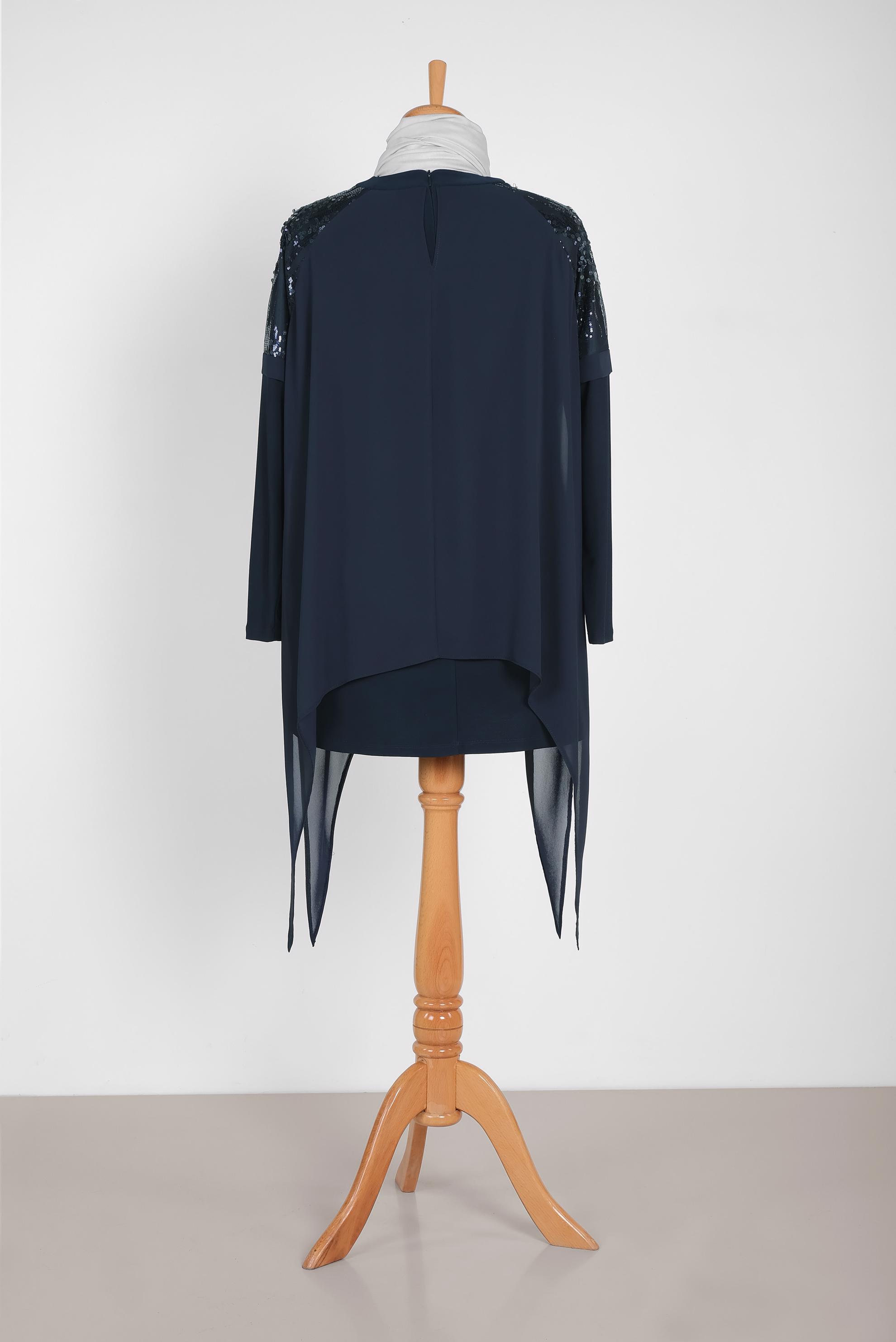 Tesettür giyim LACİVERT ASİMETRİK KESİM TÜLLÜ TUNİK 2887