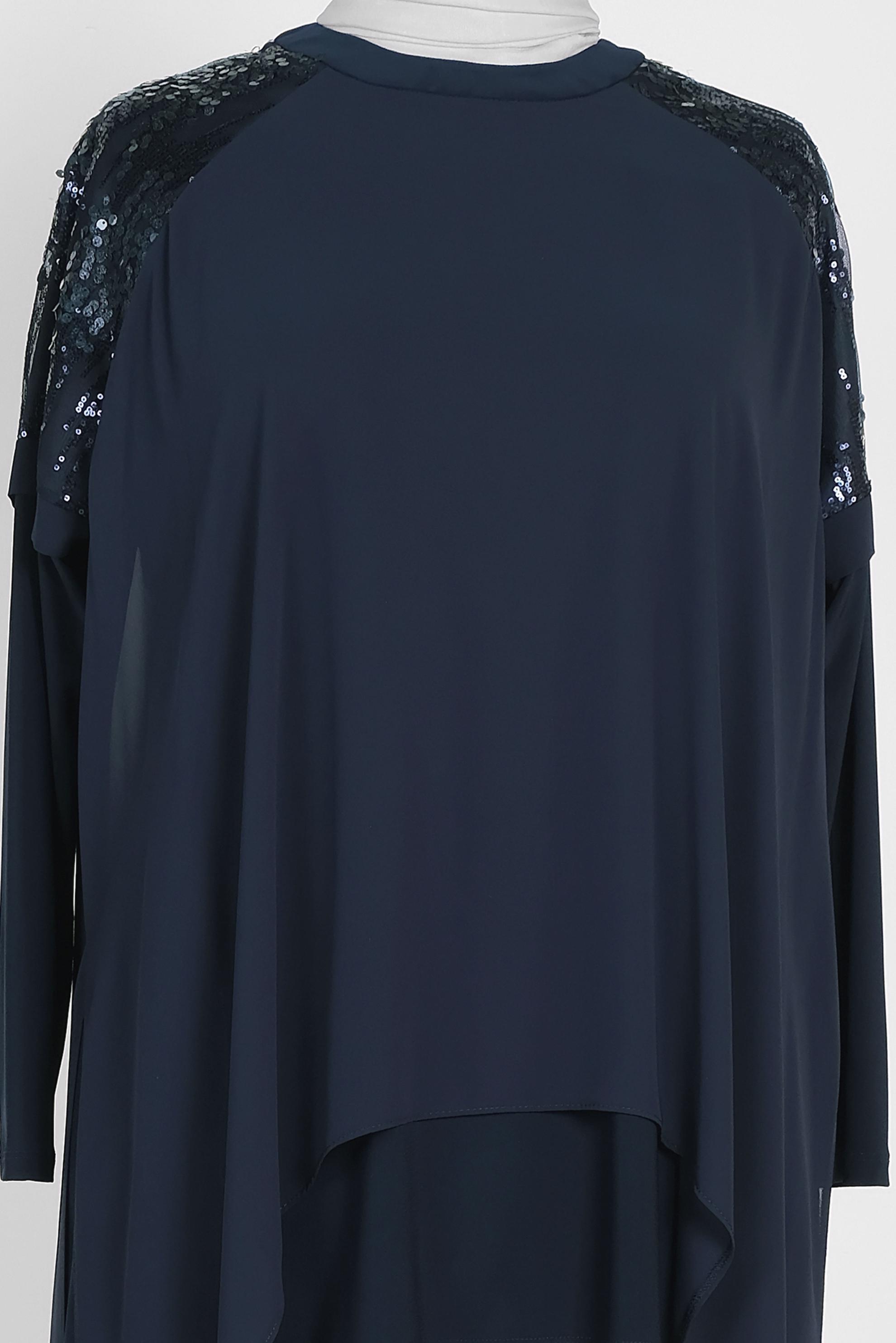 Tesettür giyim LACİVERT ASİMETRİK KESİM TÜLLÜ TUNİK 2887