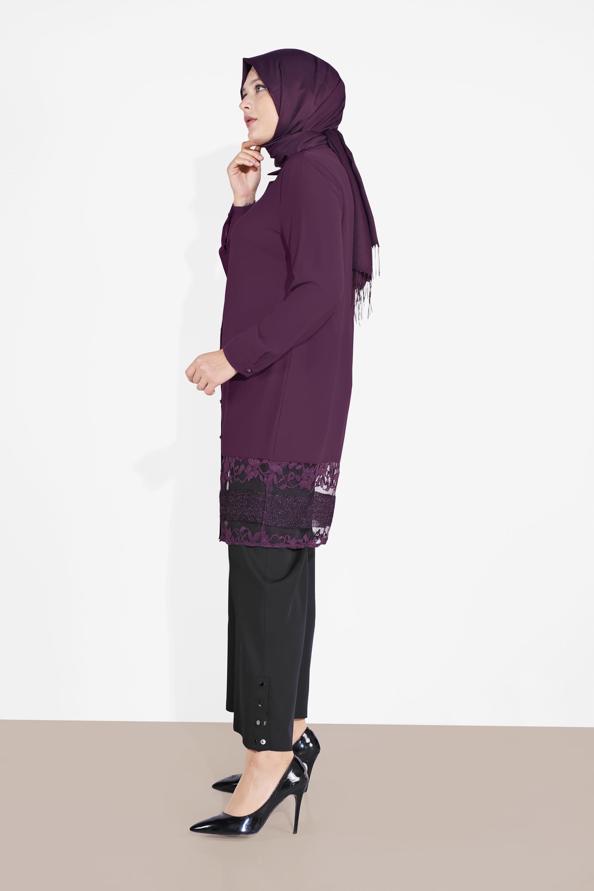 Tesettür giyim MOR BOYDAN DANTELLİ TUNİK 2888 