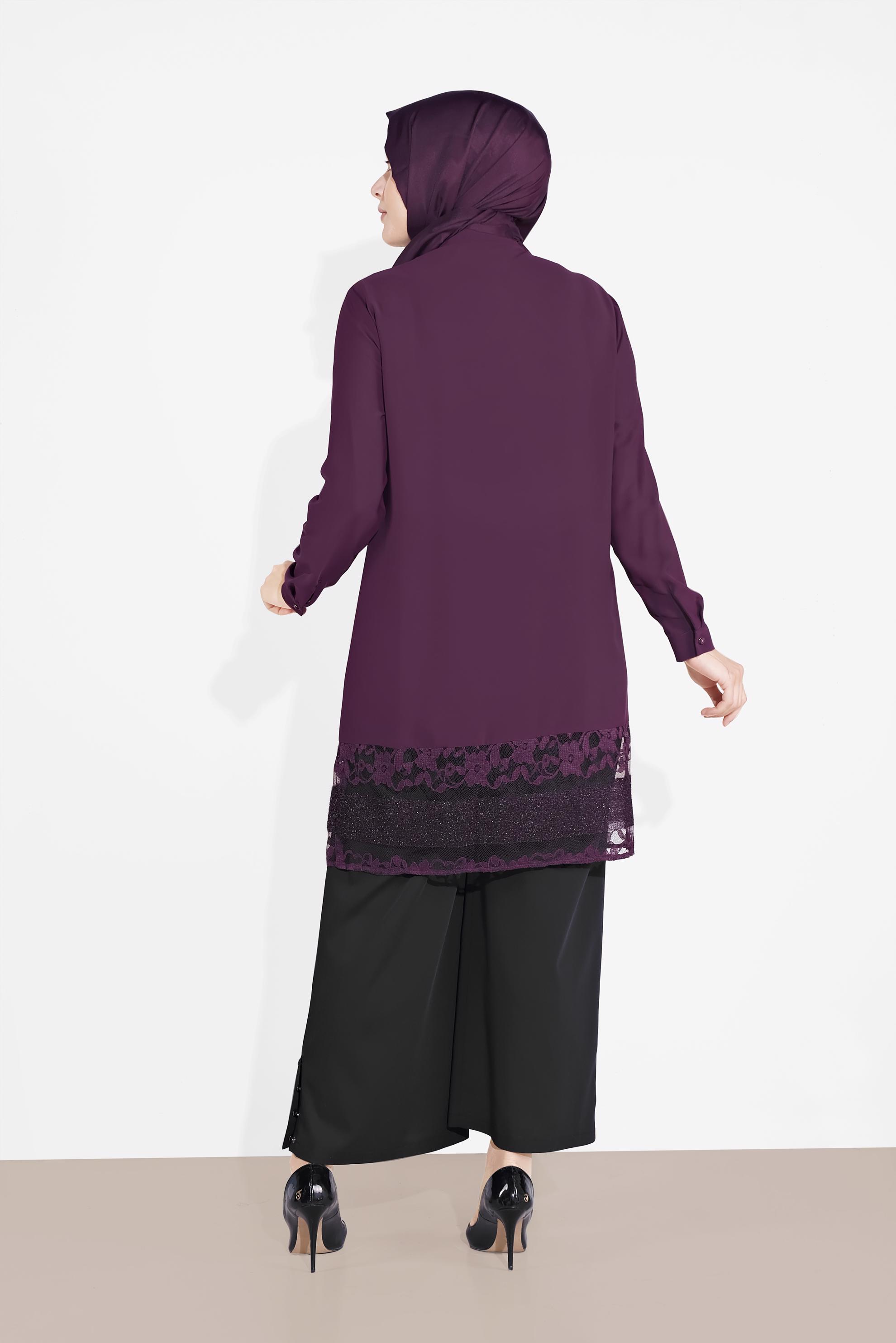 Tesettür giyim MOR BOYDAN DANTELLİ TUNİK 2888 