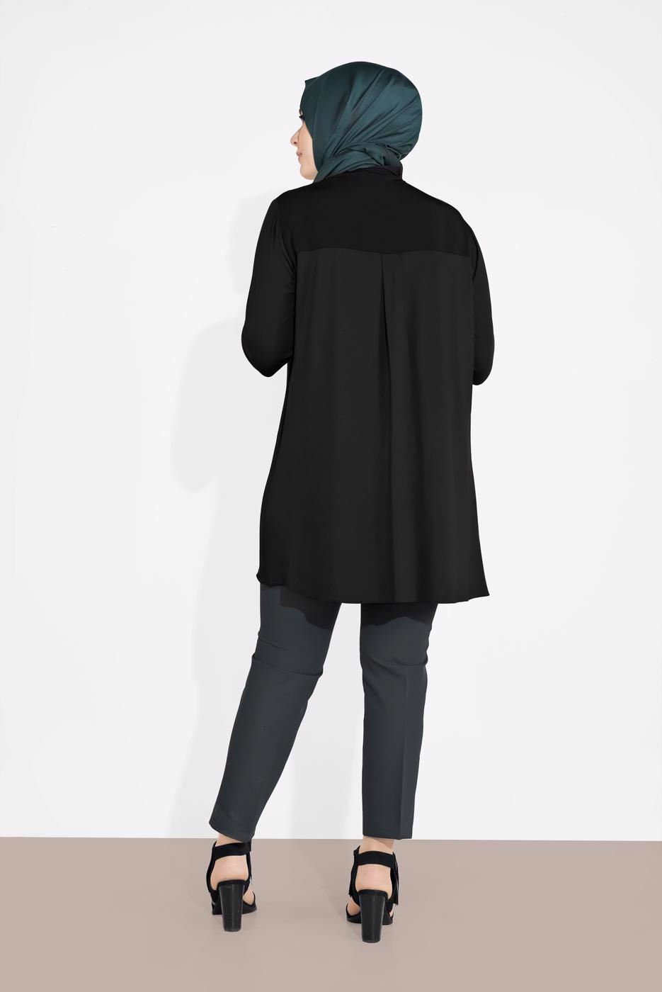 Tesettür giyim SİYAH YAKASI BROŞLU TUNİK 2891 