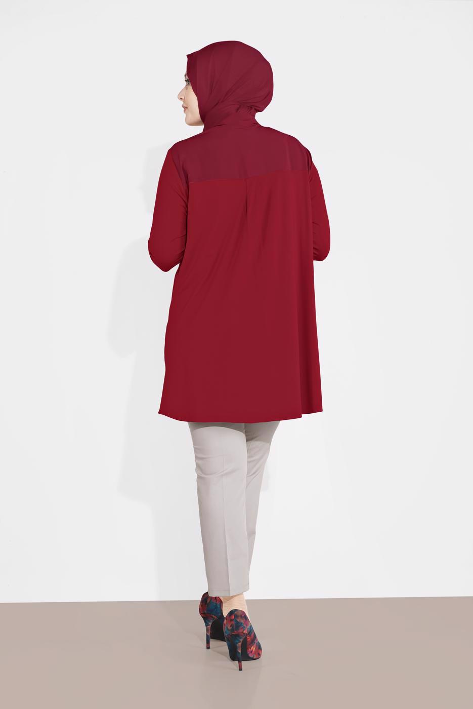 Tesettür giyim BORDO YAKASI BROŞLU TUNİK 2891 