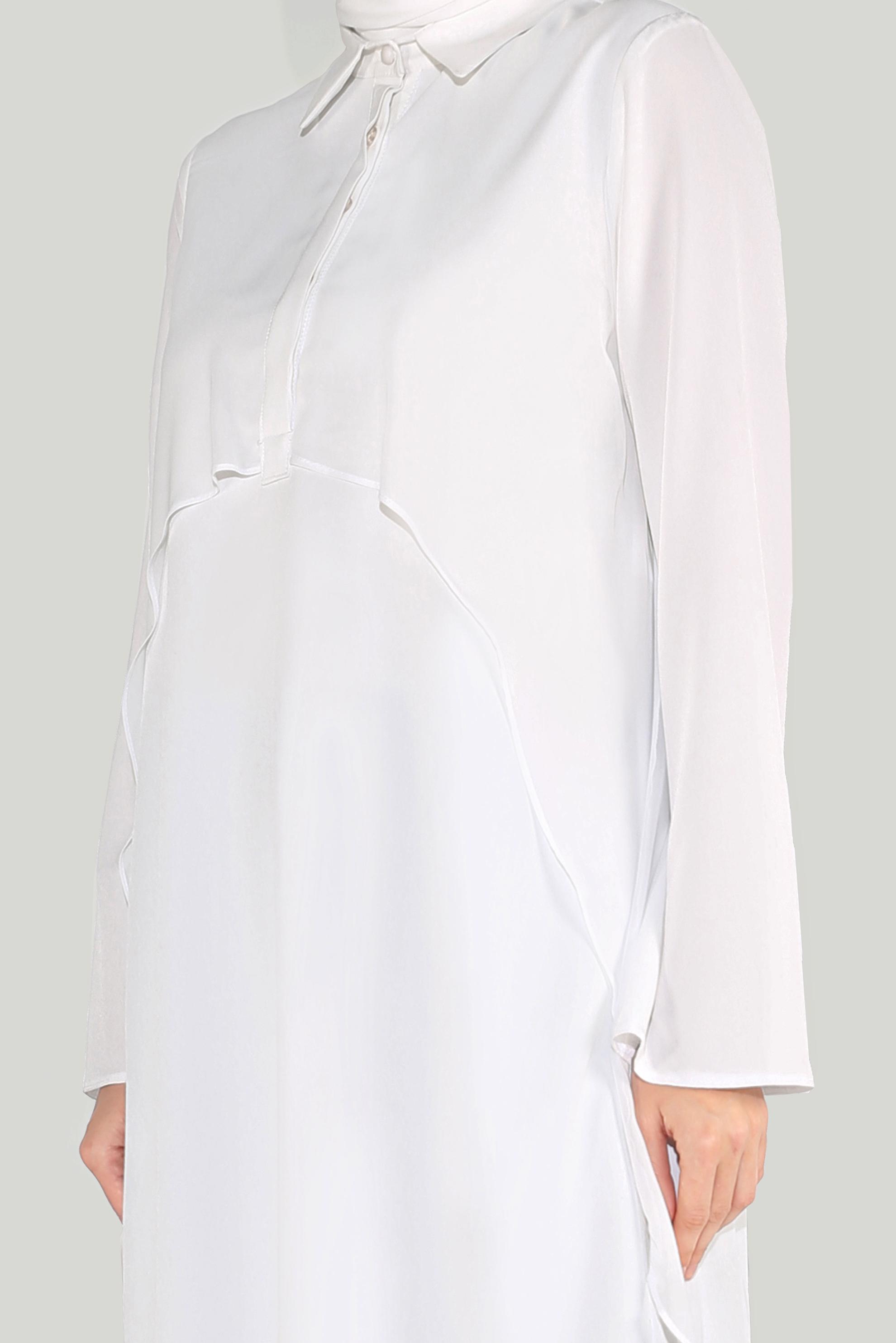 Tesettür giyim BEYAZ BROŞLU ŞİFON TUNİK 4015