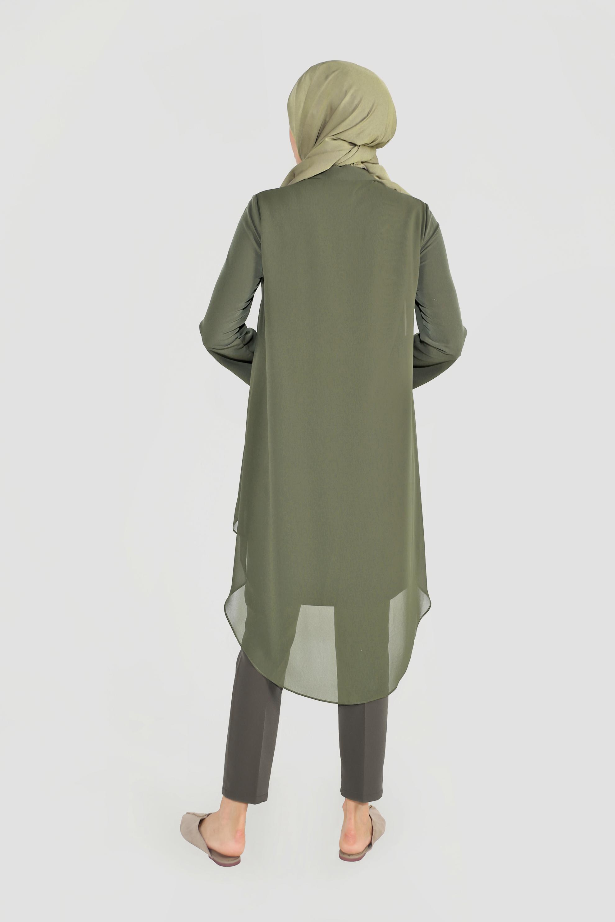 Tesettür giyim HAKİ BROŞLU ŞİFON TUNİK 4015