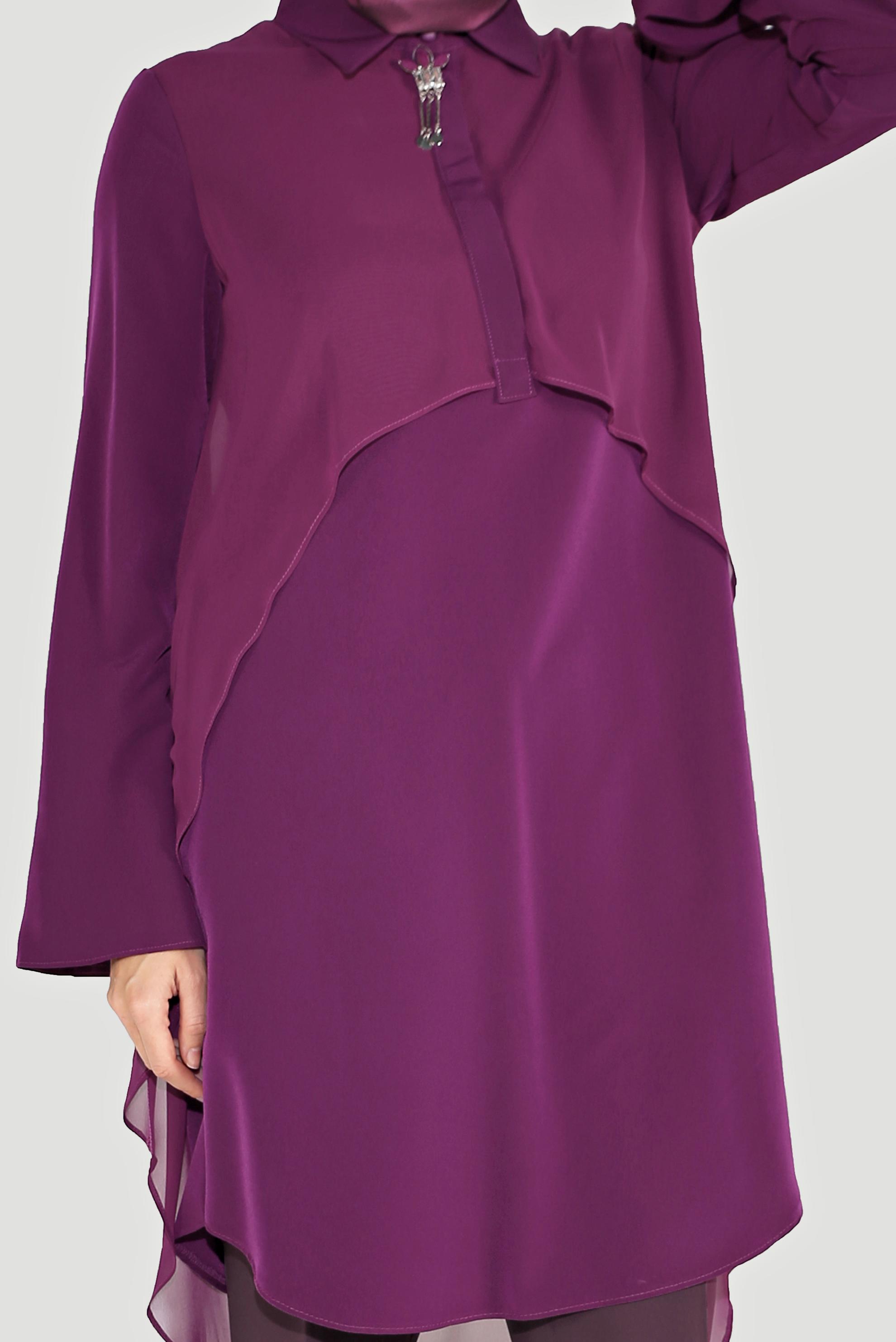 Tesettür giyim MÜRDÜM BROŞLU ŞİFON TUNİK 4015