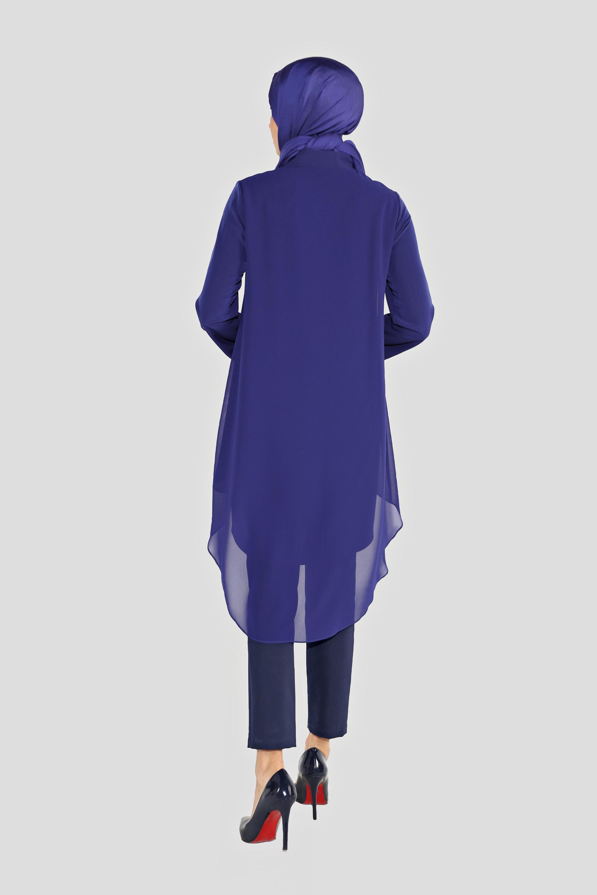 Tesettür giyim MAVİ BROŞLU ŞİFON TUNİK 4015