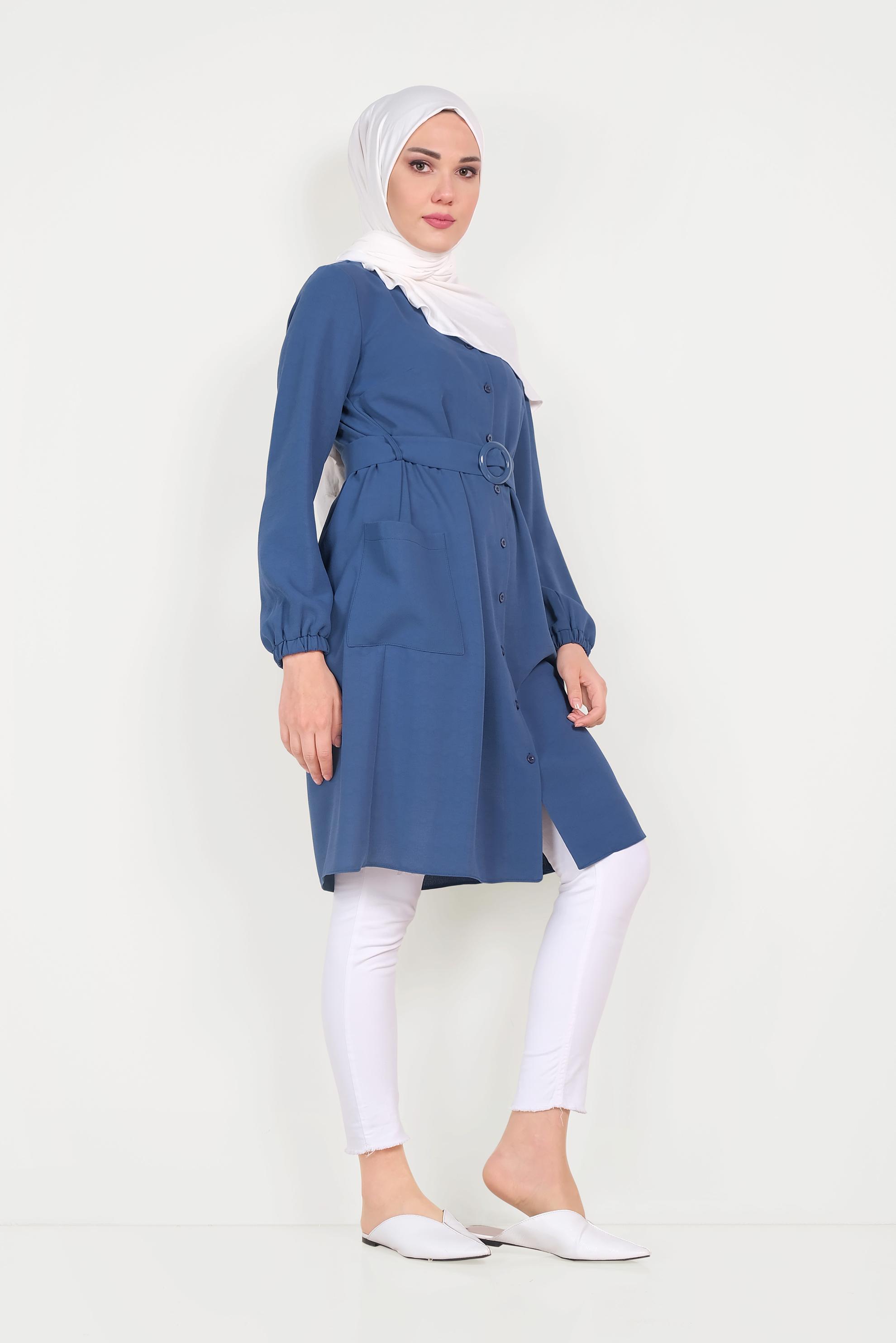 Tesettür giyim LACİVERT CEP DETAYLI DÜĞMELİ TUNİK 40151