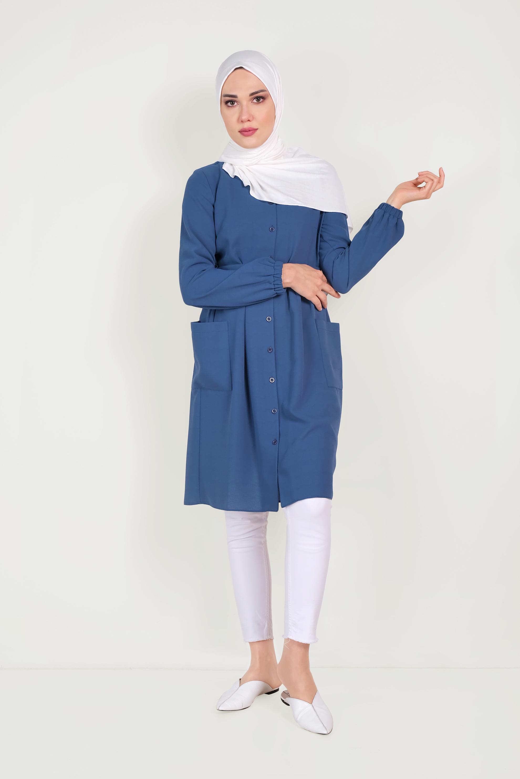 Tesettür giyim LACİVERT CEP DETAYLI DÜĞMELİ TUNİK 40151