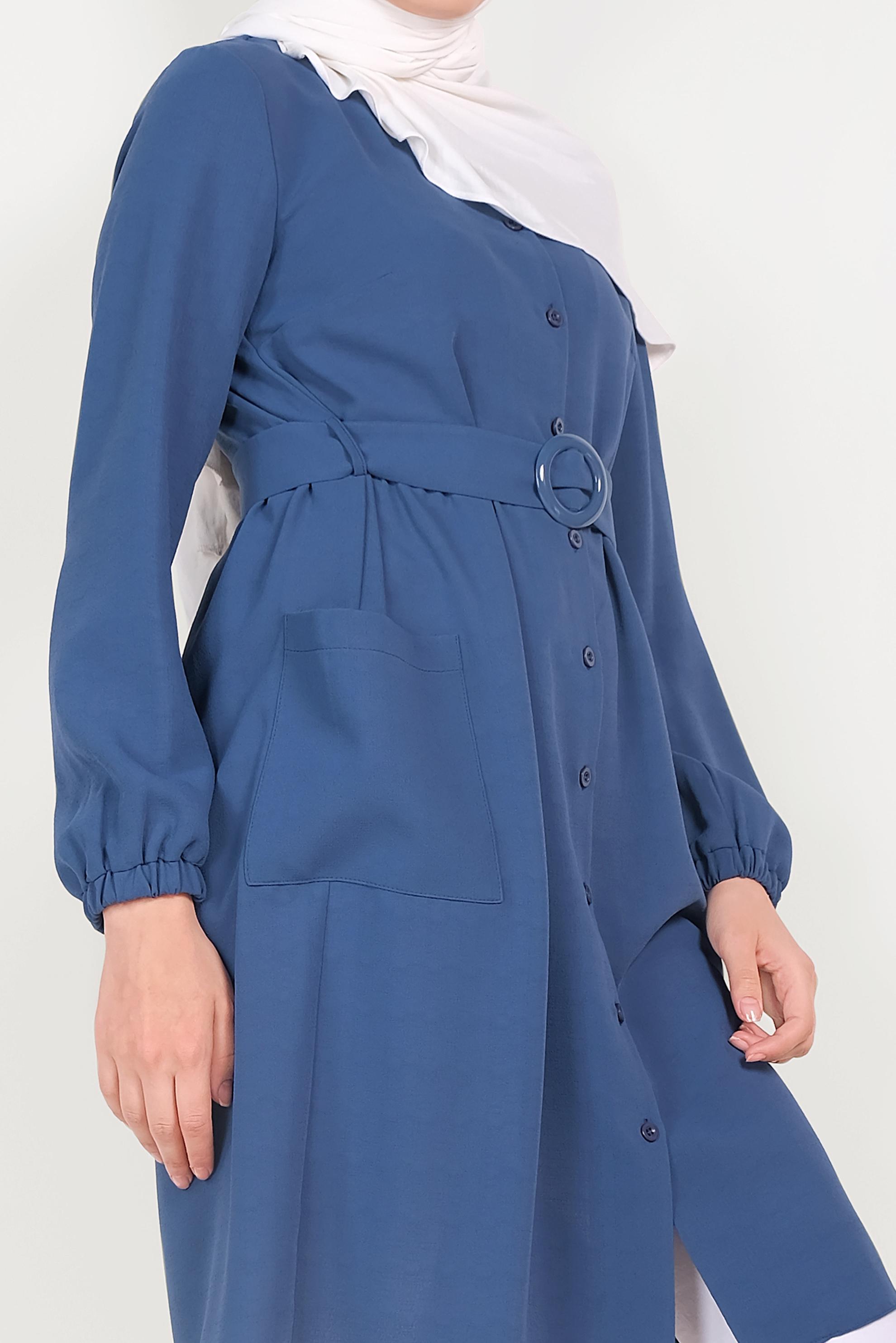 Tesettür giyim LACİVERT CEP DETAYLI DÜĞMELİ TUNİK 40151