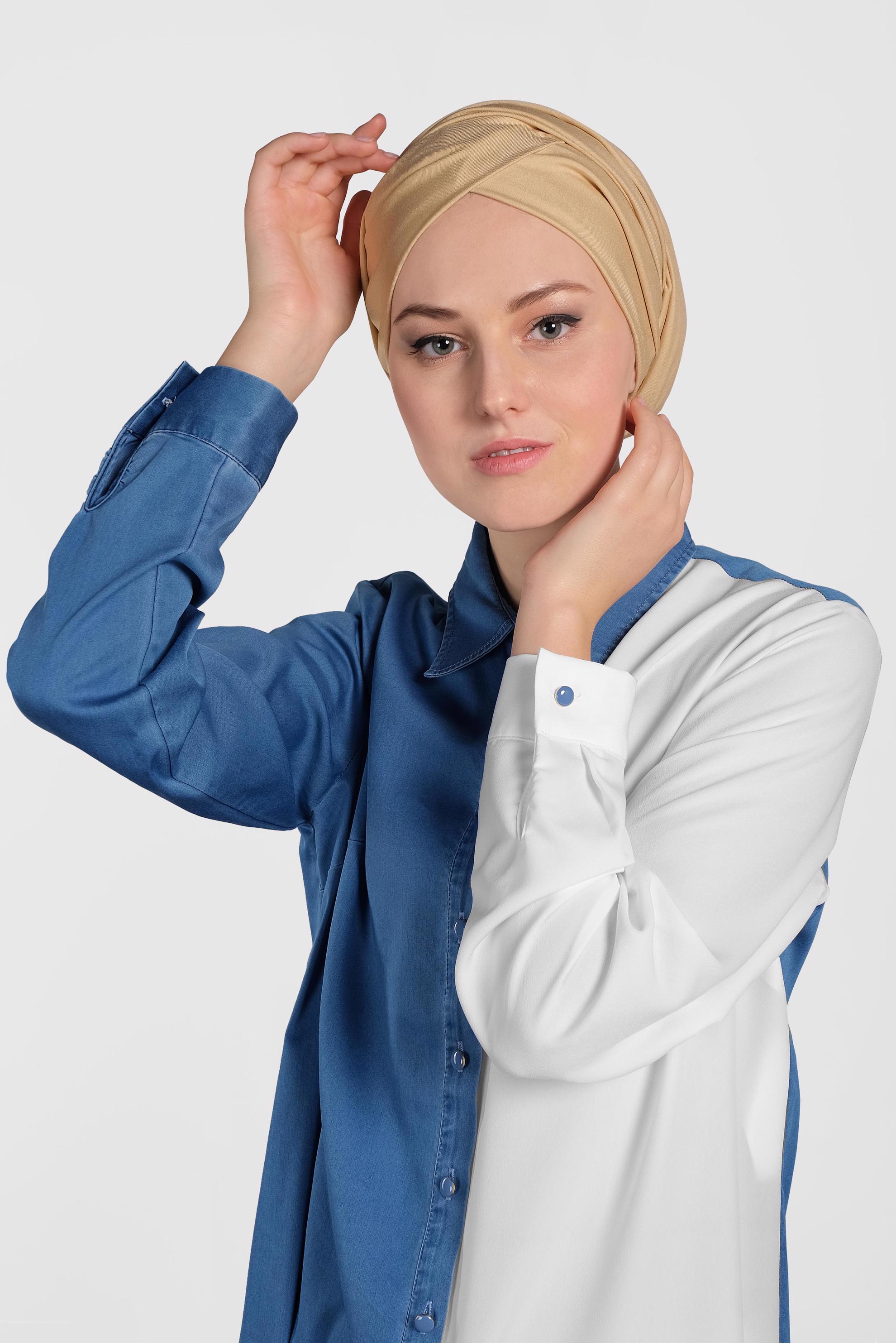 Tesettür giyim MAVİ MİX KUMAŞLI PAMUKLU TUNİK 4028