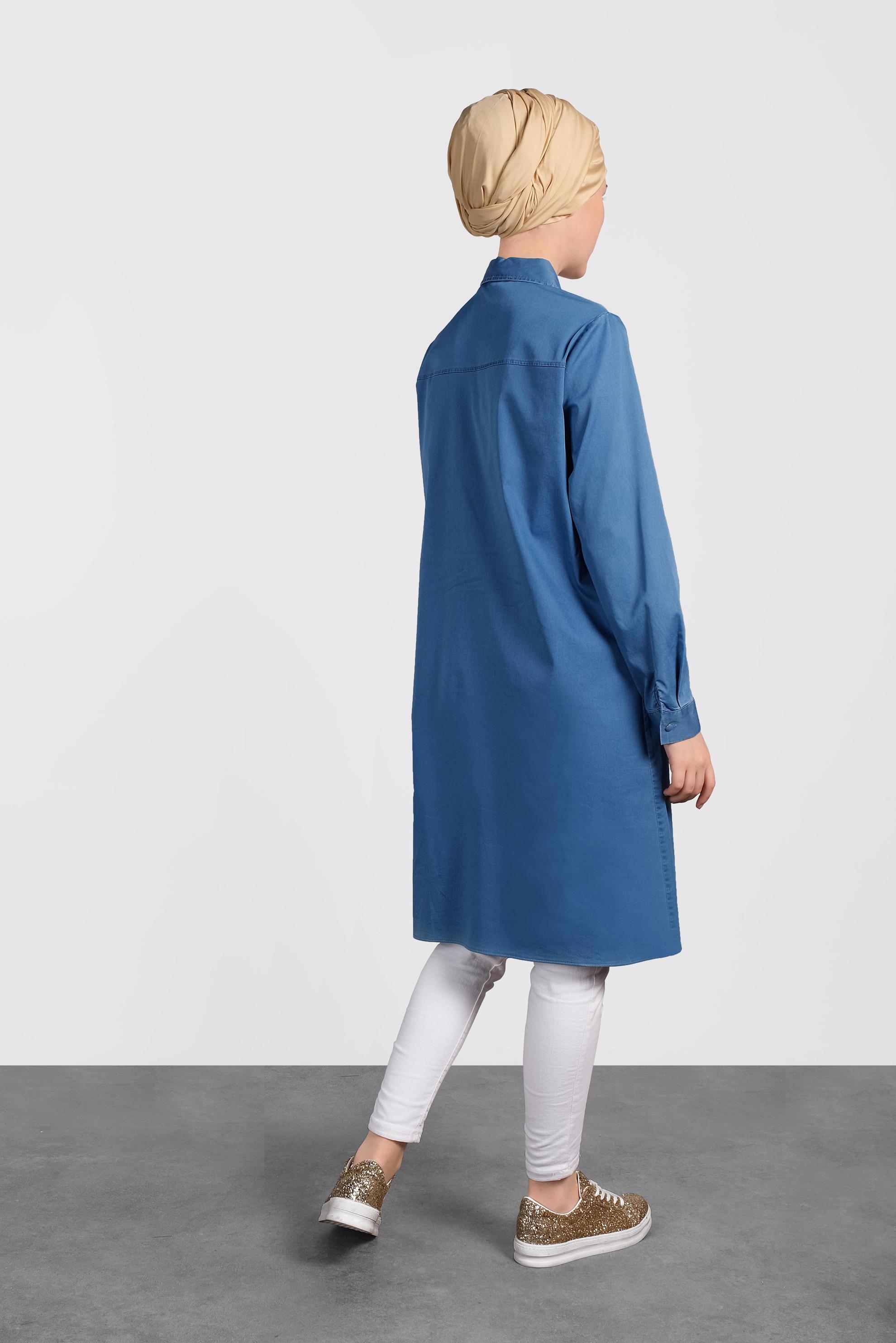 Tesettür giyim MAVİ MİX KUMAŞLI PAMUKLU TUNİK 4028