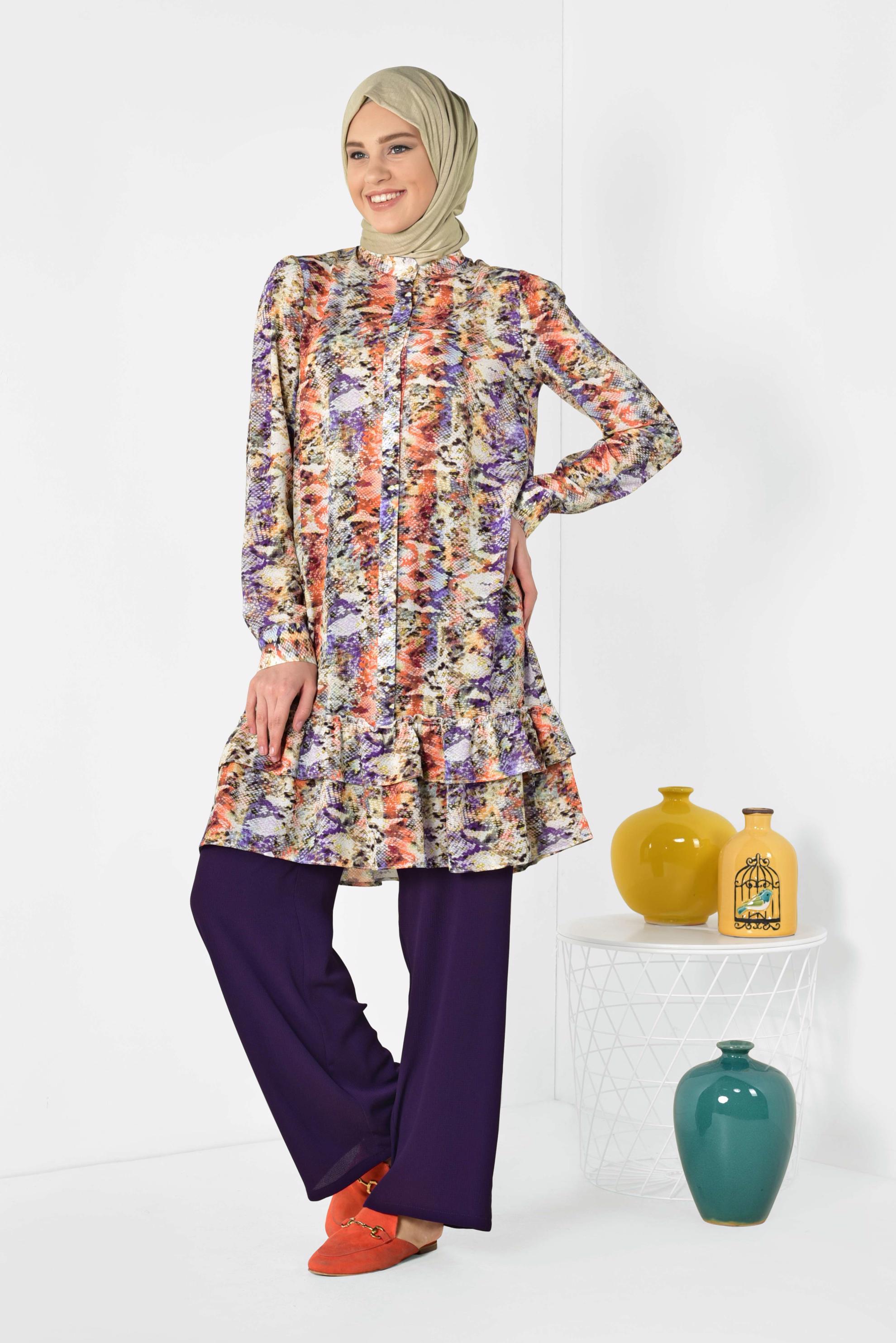 Tesettür giyim MOR RENKLİ DESENLİ TUNİK 4031