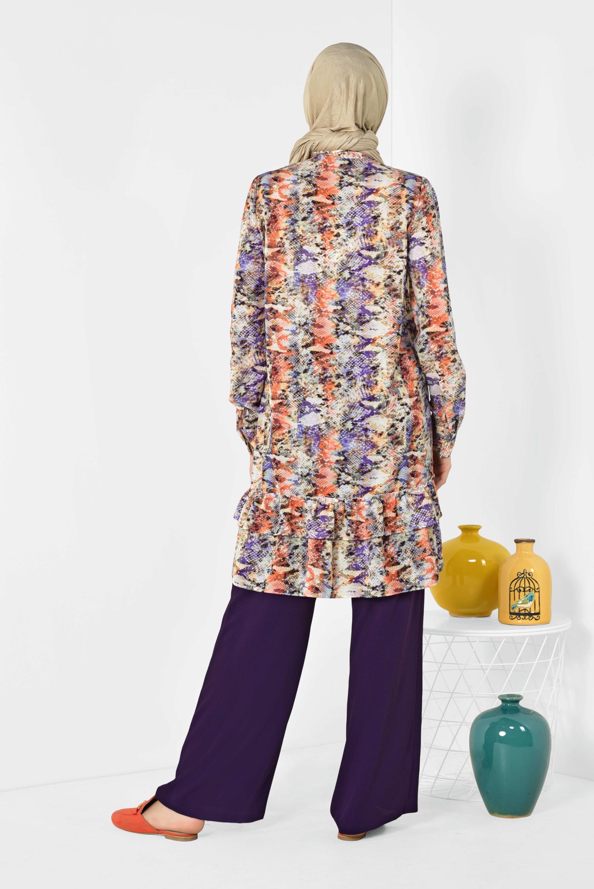 Tesettür giyim MOR RENKLİ DESENLİ TUNİK 4031