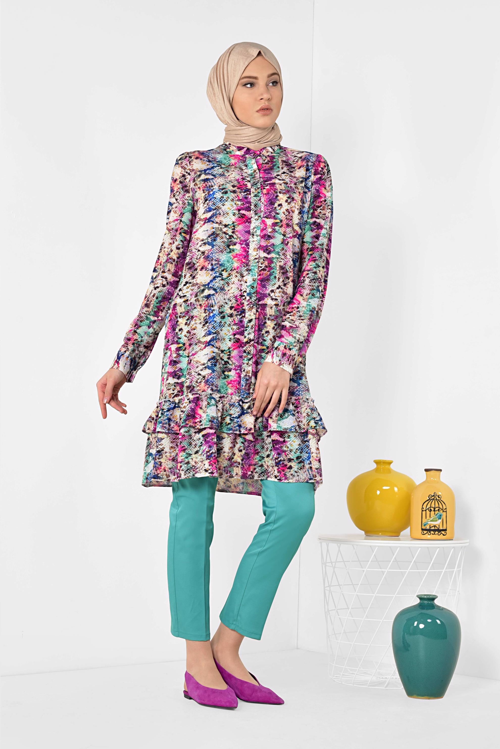 Tesettür giyim FUŞYA RENKLİ DESENLİ TUNİK 4031