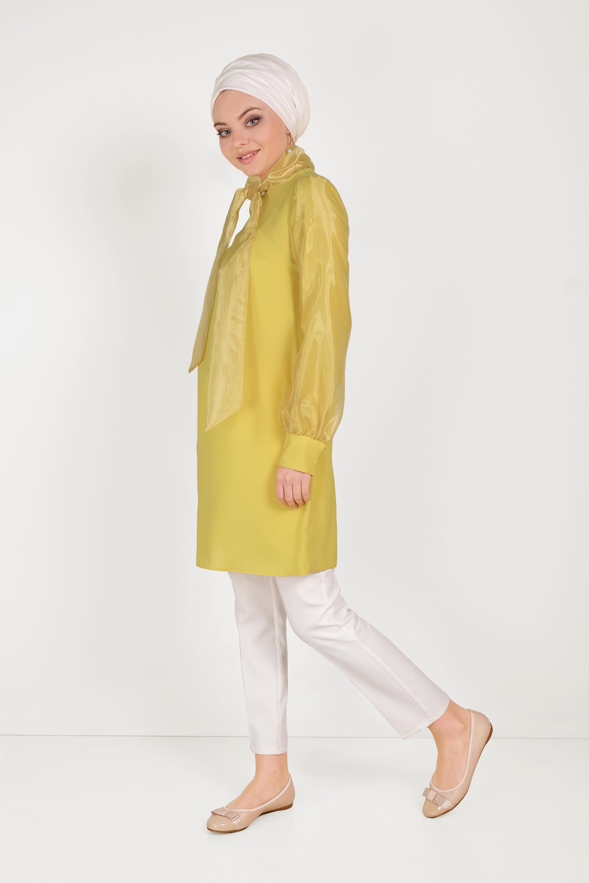Tesettür giyim SARI TÜL DETAYLI TUNİK 40441