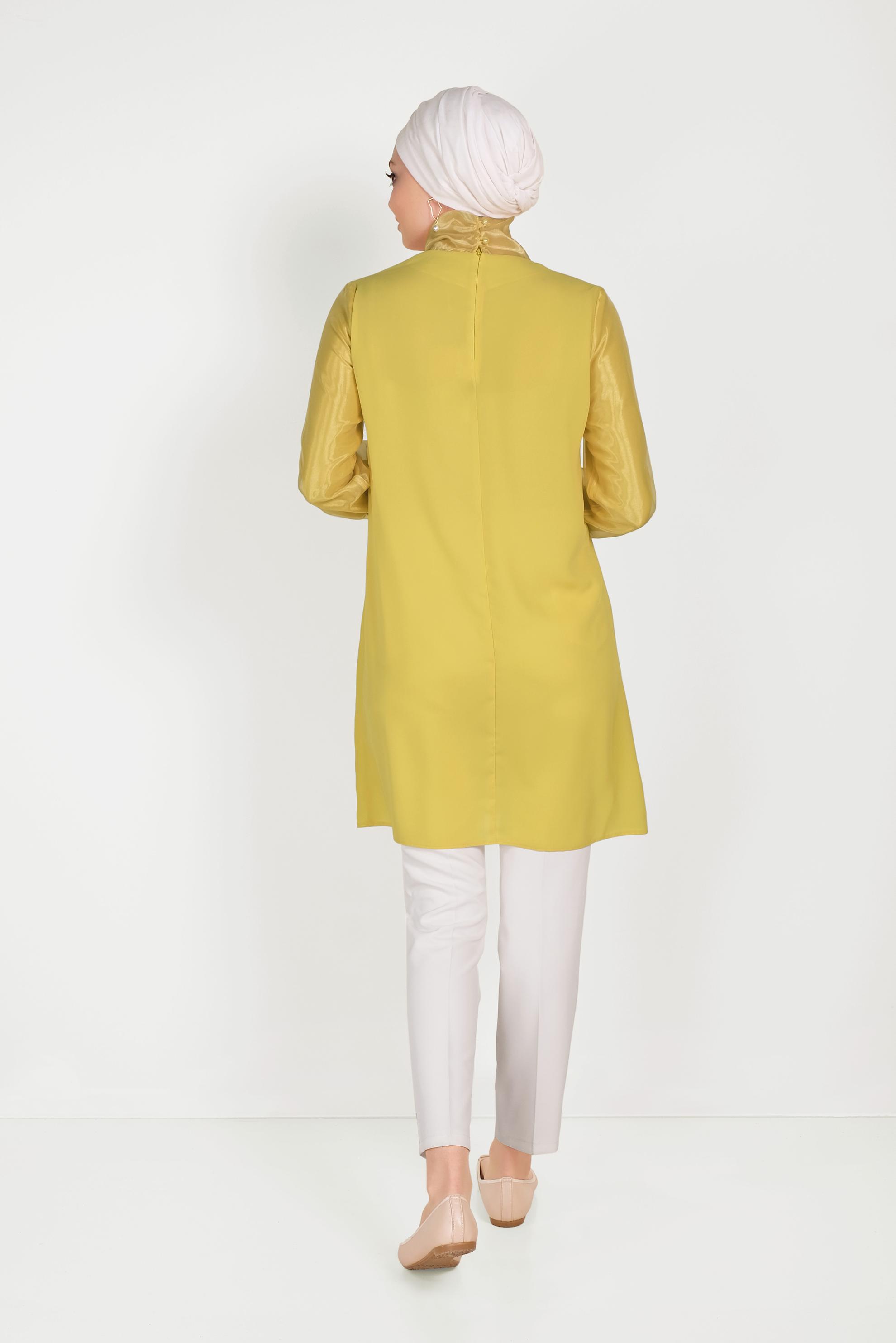 Tesettür giyim SARI TÜL DETAYLI TUNİK 40441