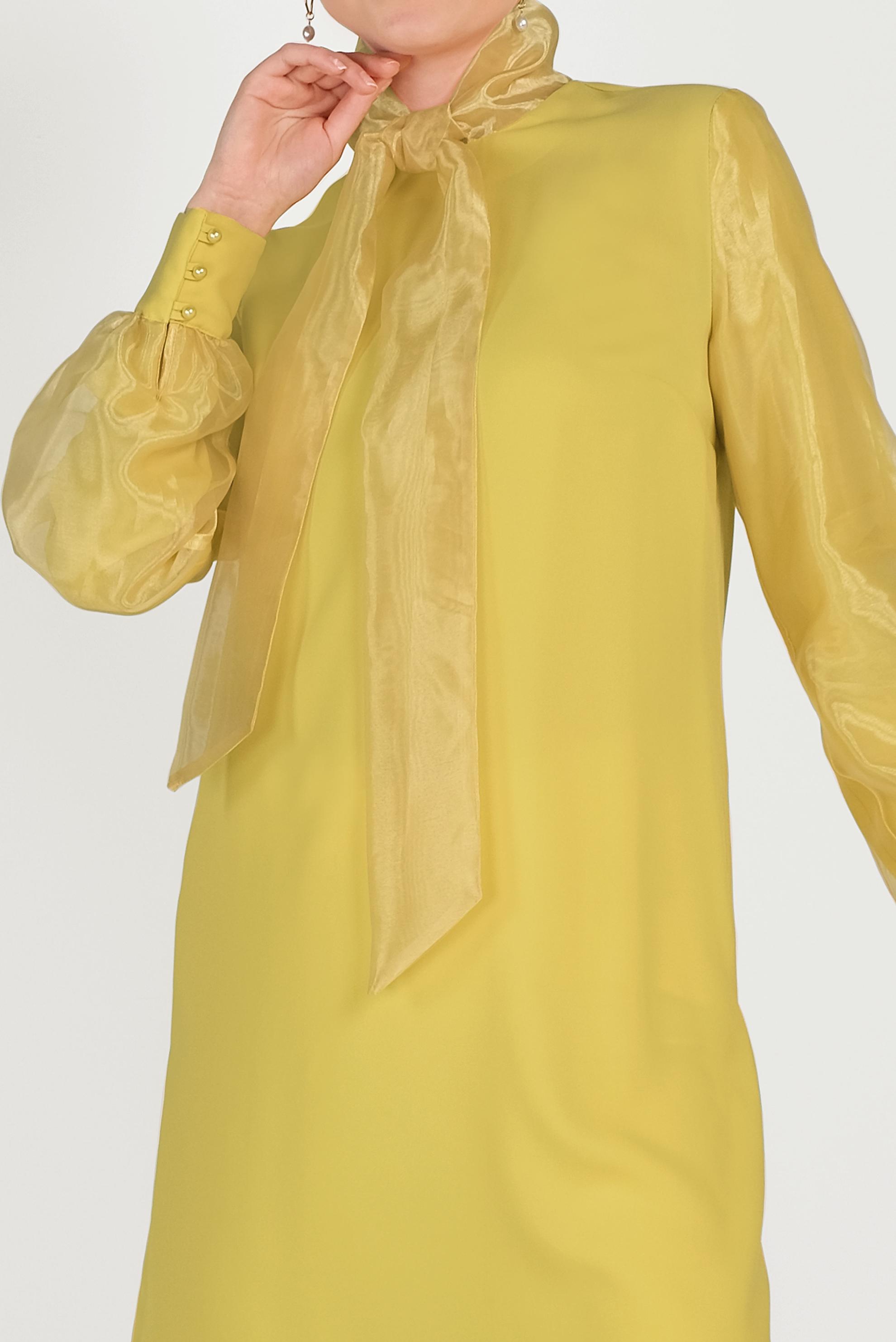 Tesettür giyim SARI TÜL DETAYLI TUNİK 40441