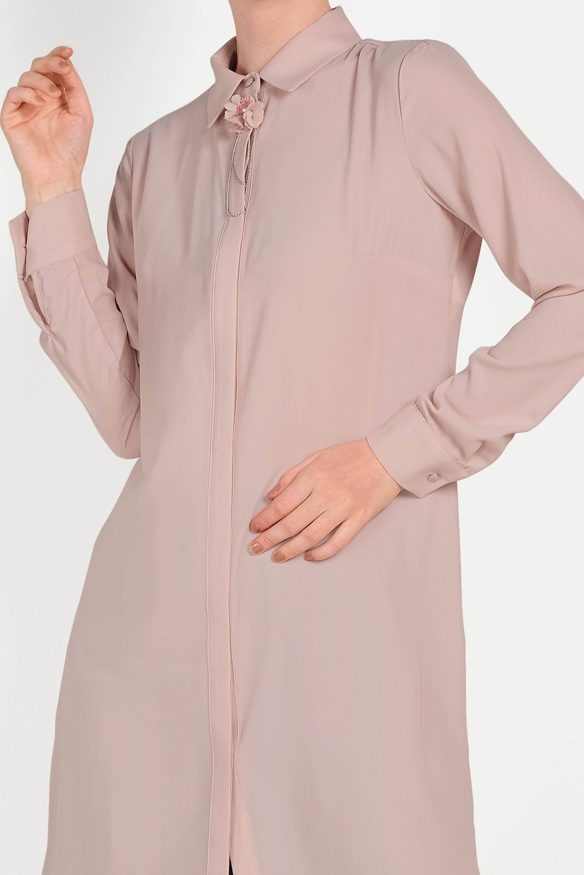 Tesettür giyim PUDRA GİZLİ DÜĞMELİ KLASİK TUNİK 40442
