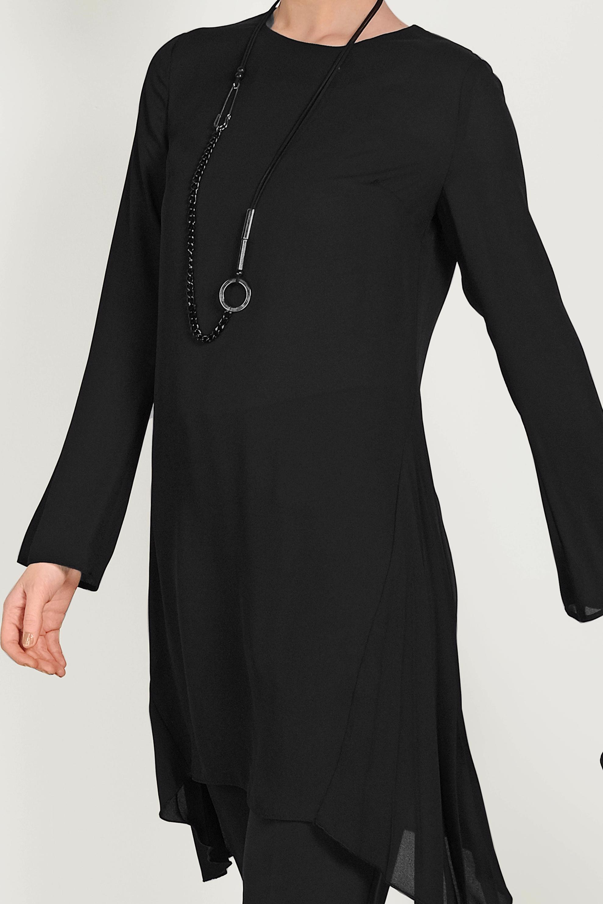 Tesettür giyim SİYAH YANLARI PİLİSELİ TUNİK 40443