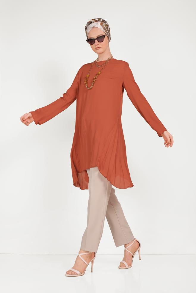 Tesettür giyim  YANLARI PİLİSELİ TUNİK 40443 - ALVİNA