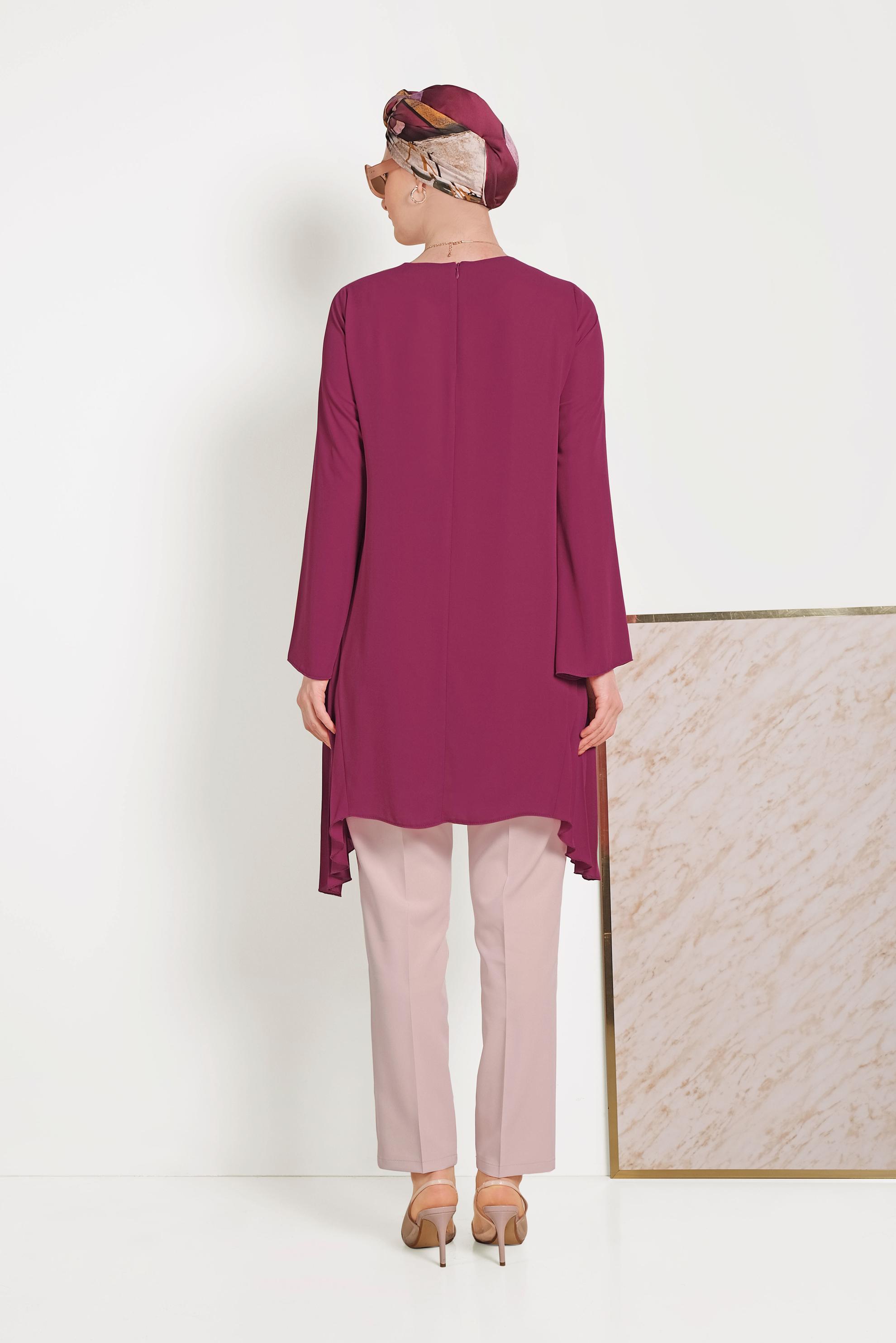 Tesettür giyim MOR YANLARI PİLİSELİ TUNİK 40443