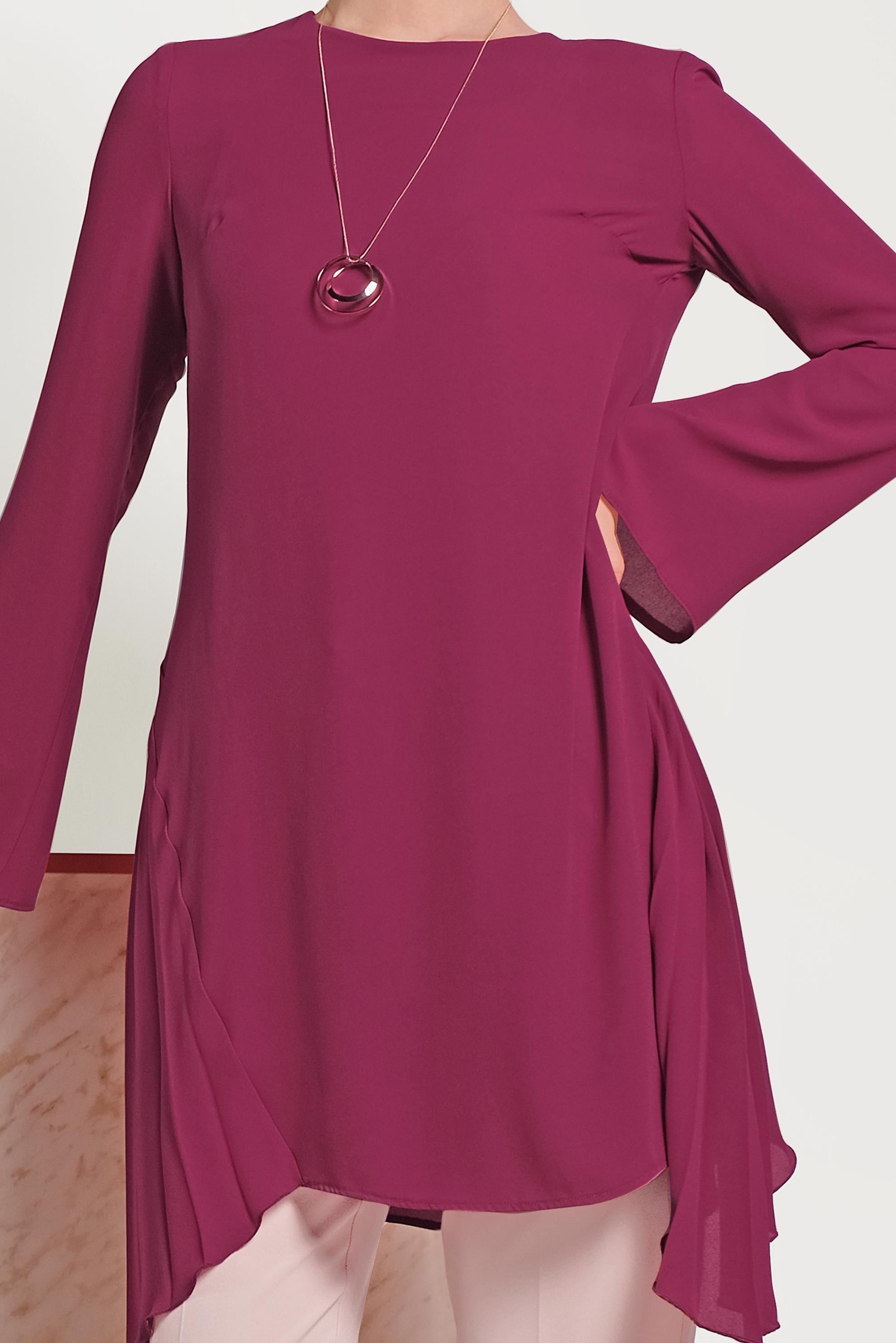 Tesettür giyim MOR YANLARI PİLİSELİ TUNİK 40443