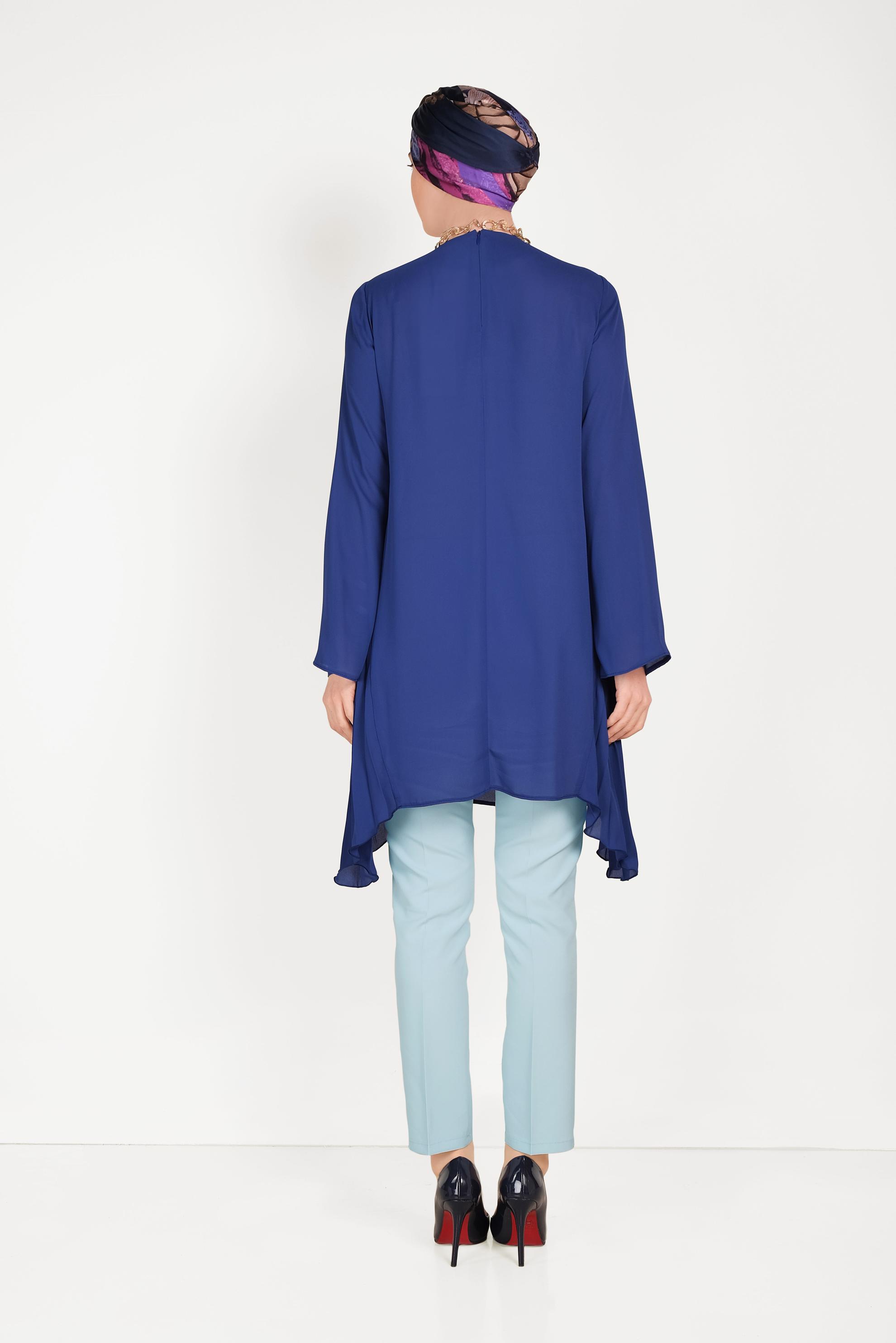 Tesettür giyim MAVİ YANLARI PİLİSELİ TUNİK 40443