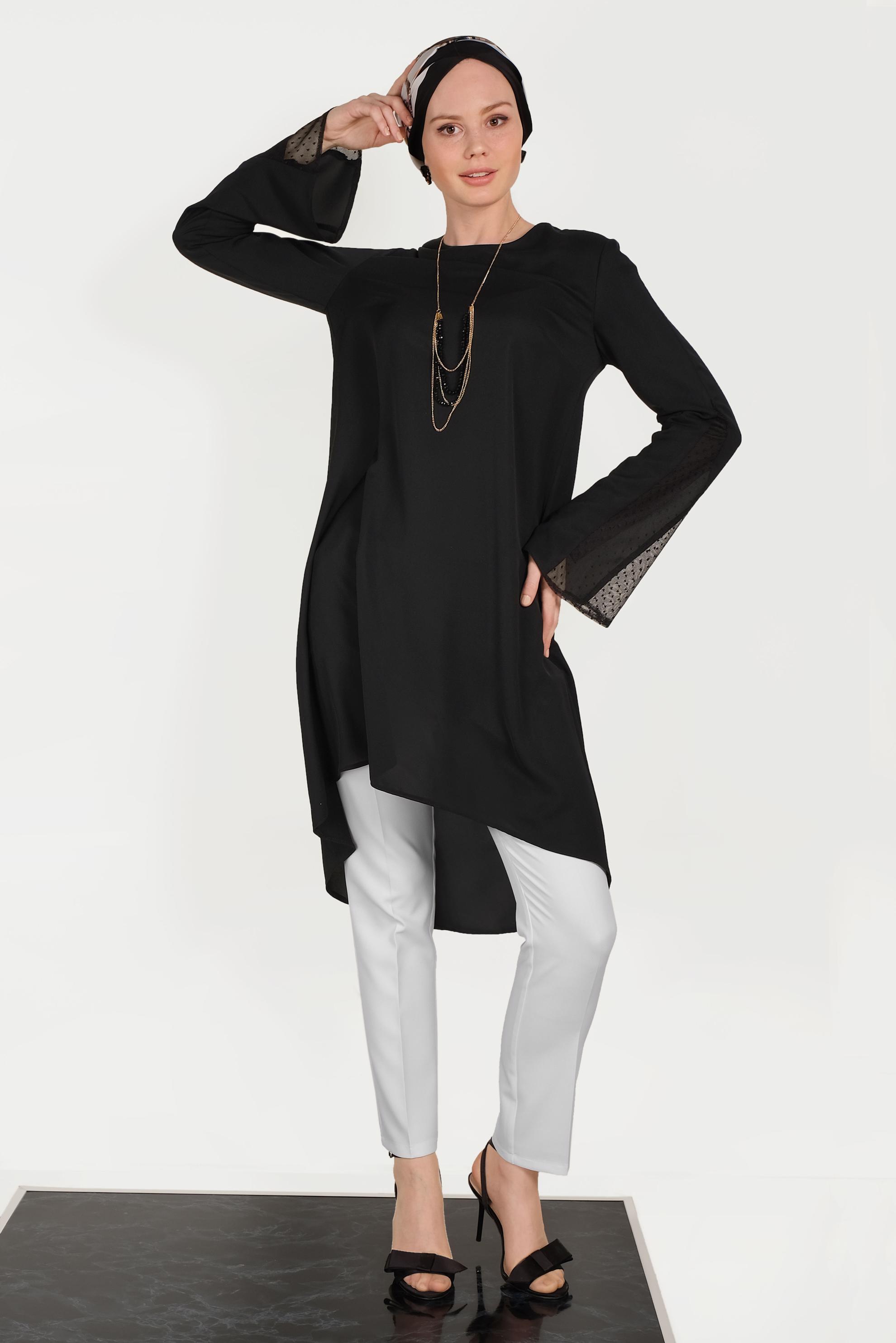 Tesettür giyim SİYAH KOLLARI TÜLLÜ TUNİK 40444