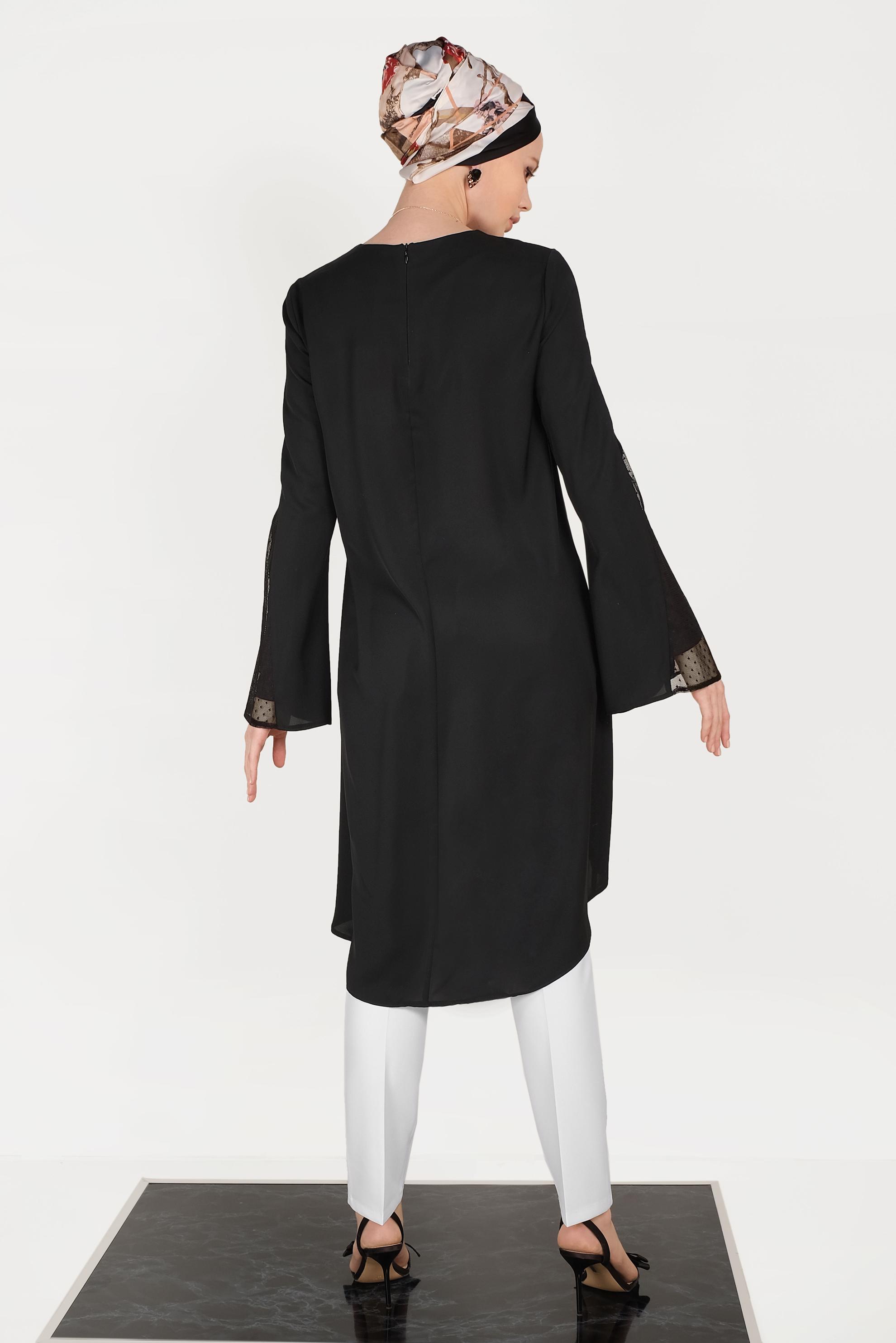 Tesettür giyim SİYAH KOLLARI TÜLLÜ TUNİK 40444
