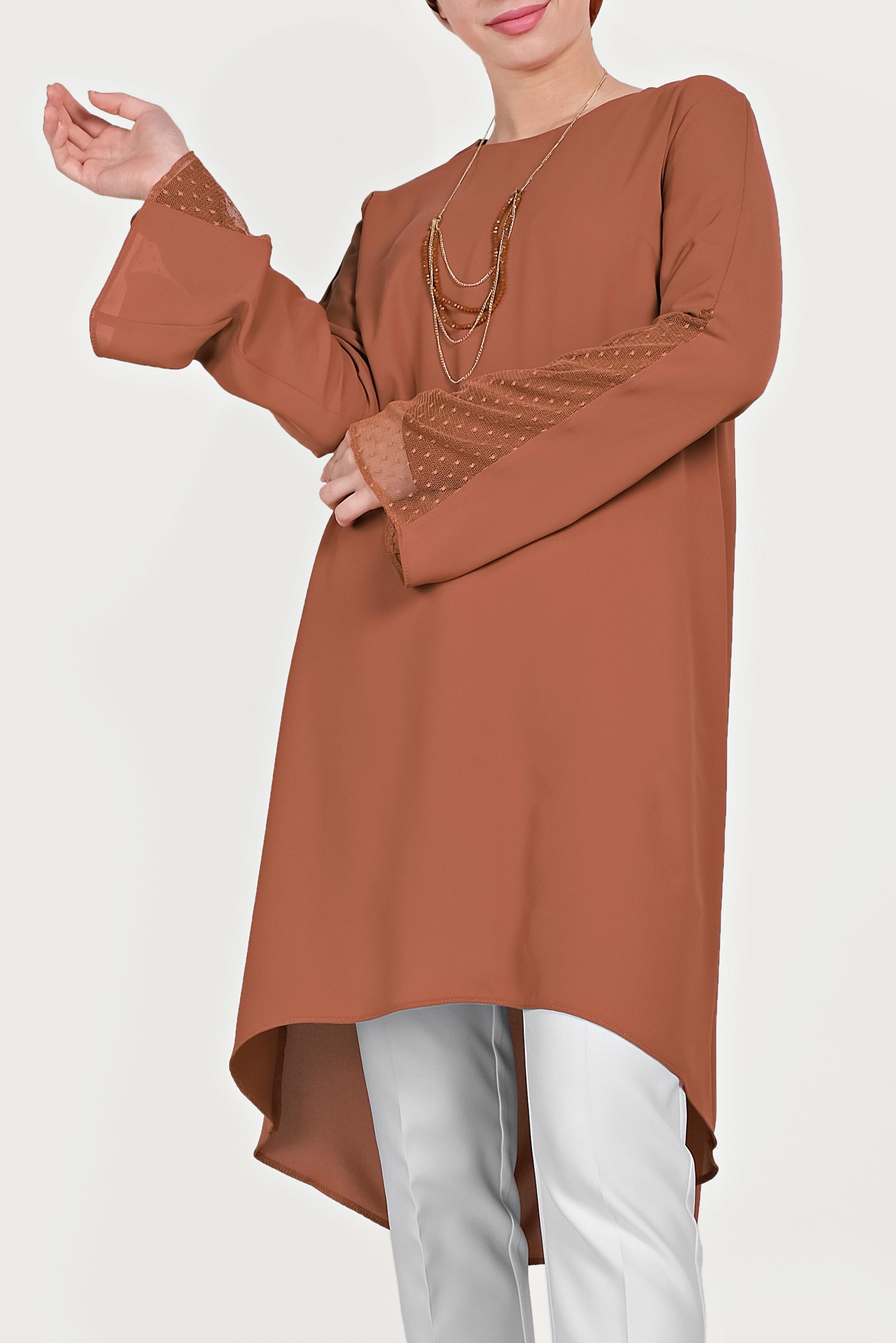 Tesettür giyim TURUNCU KOLLARI TÜLLÜ TUNİK 40444