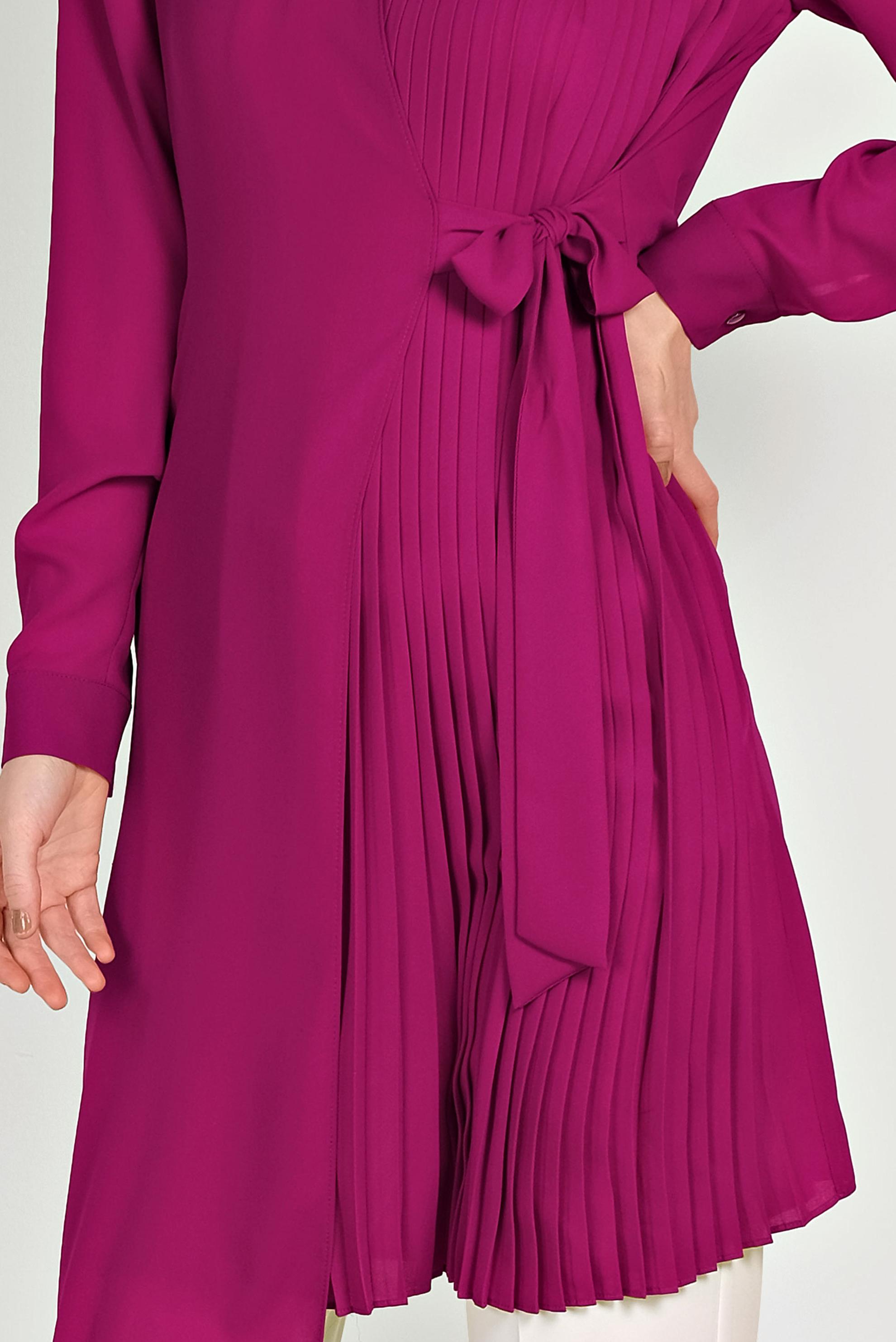 Tesettür giyim MOR BAĞLAMA DETAYLI PİLİSELİ TUNİK 40445