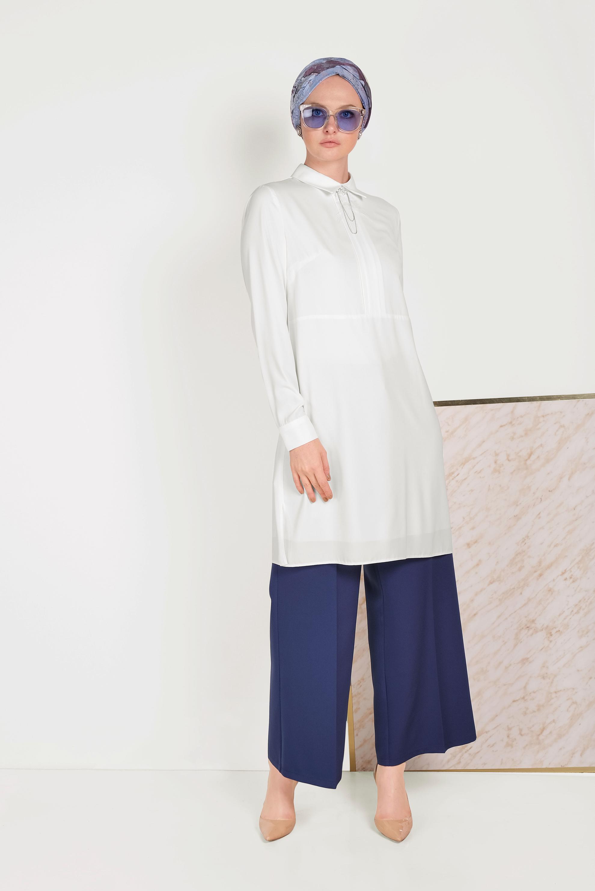 Tesettür giyim BEYAZ YAKA DETAYLI KLASİK TUNİK 40446