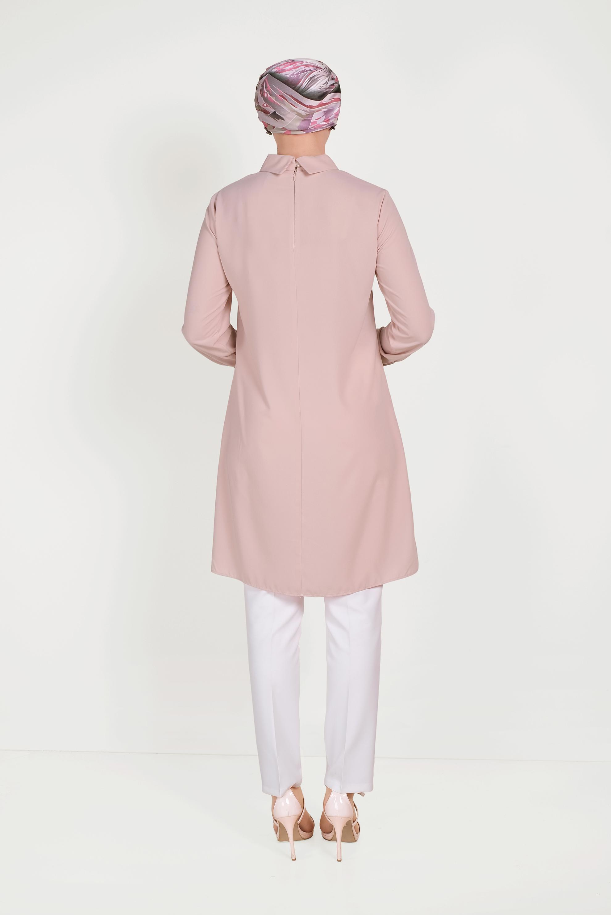 Tesettür giyim PUDRA YAKA DETAYLI KLASİK TUNİK 40446