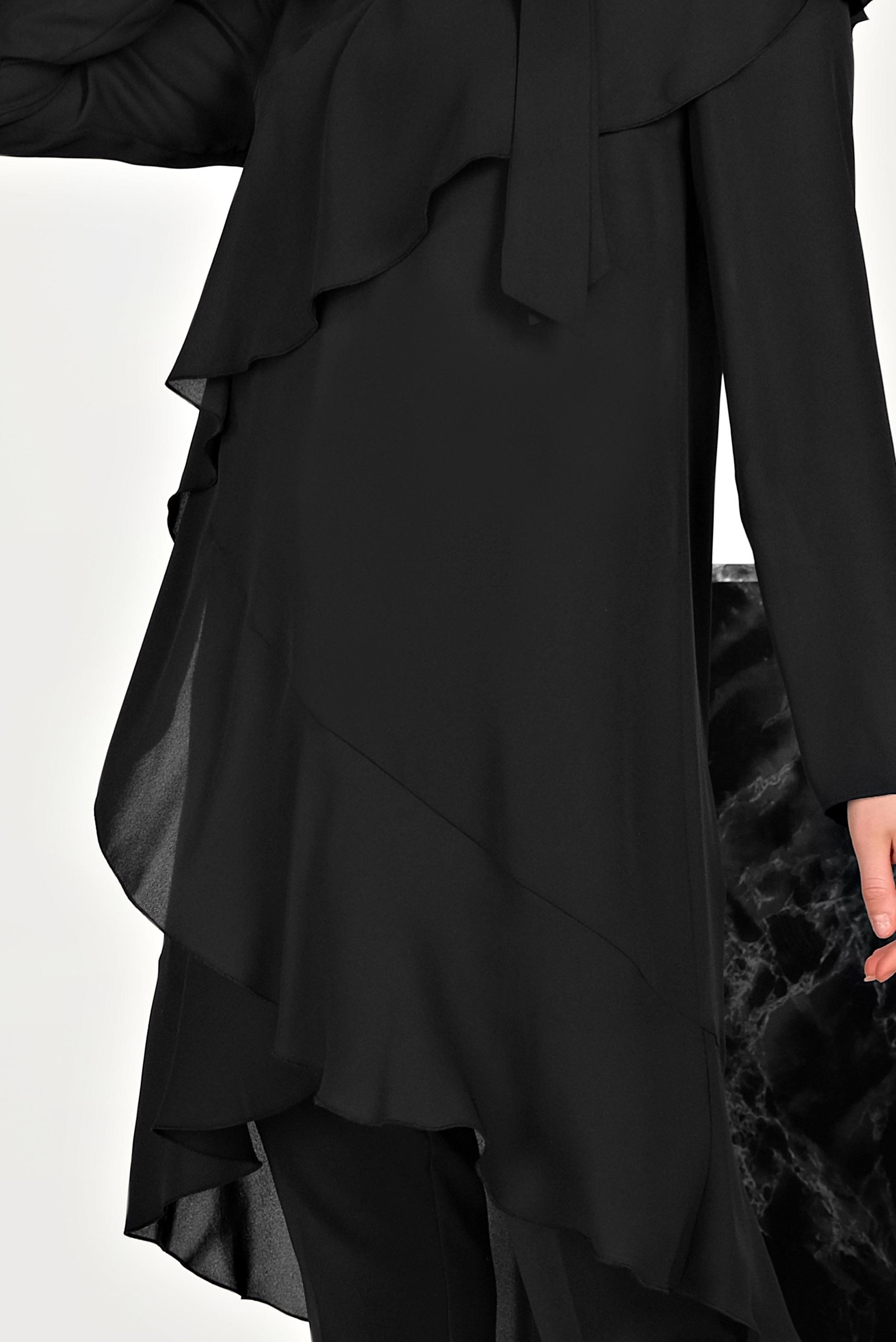 Tesettür giyim SİYAH BOYUNDAN BAĞLAMALI ASİMETRİK TUNİK 40447