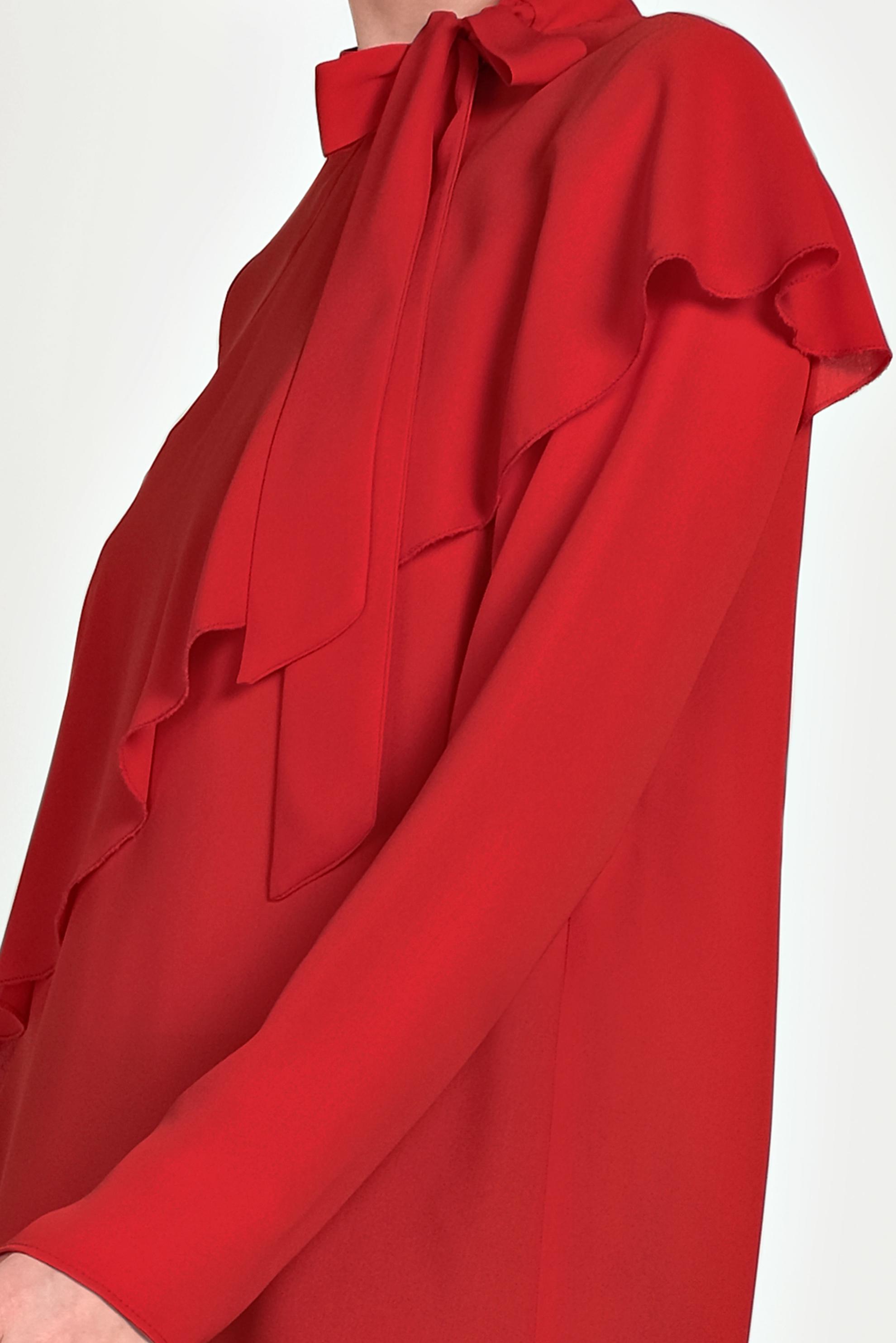 Tesettür giyim KIRMIZI BOYUNDAN BAĞLAMALI ASİMETRİK TUNİK 40447