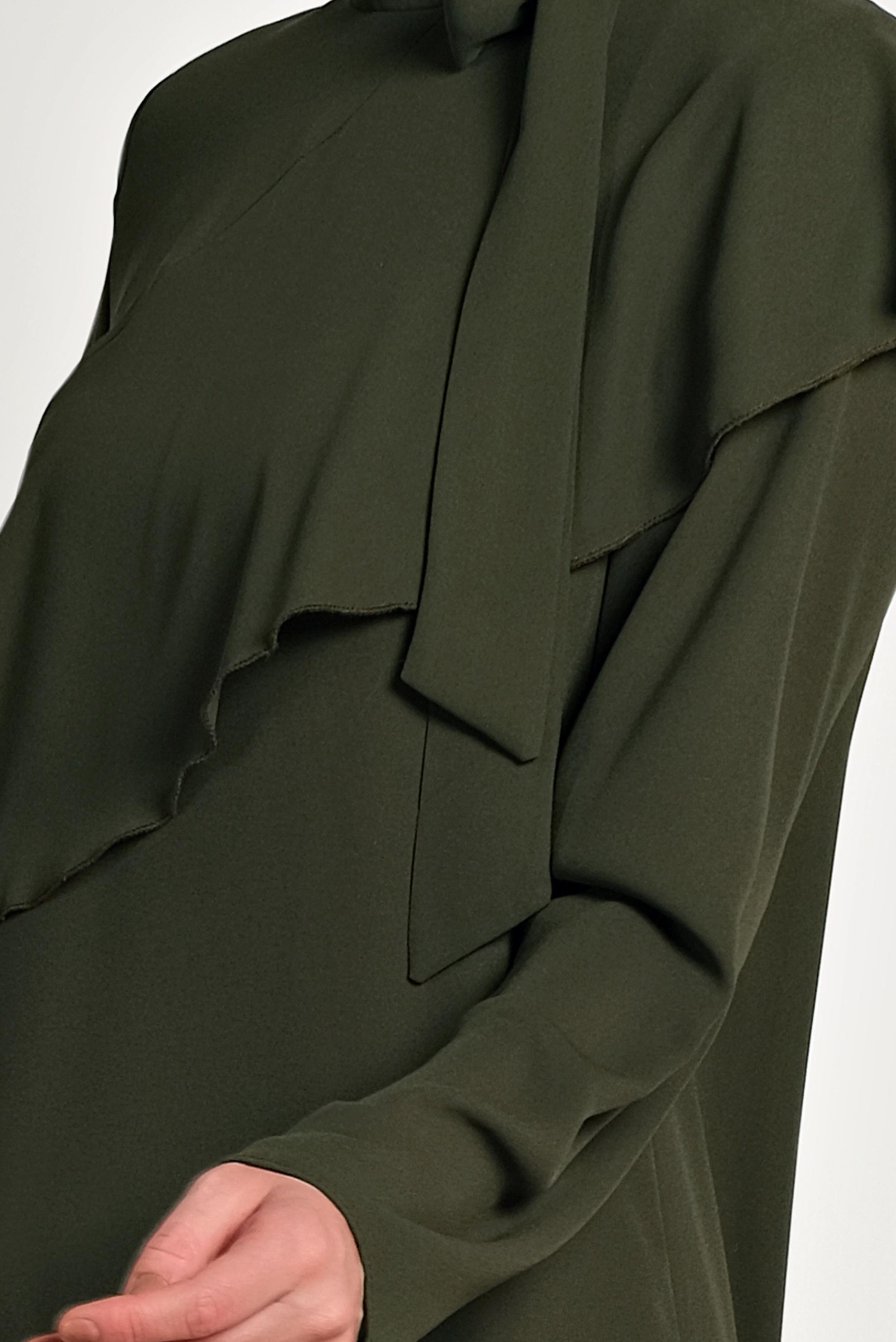 Tesettür giyim HAKİ BOYUNDAN BAĞLAMALI ASİMETRİK TUNİK 40447