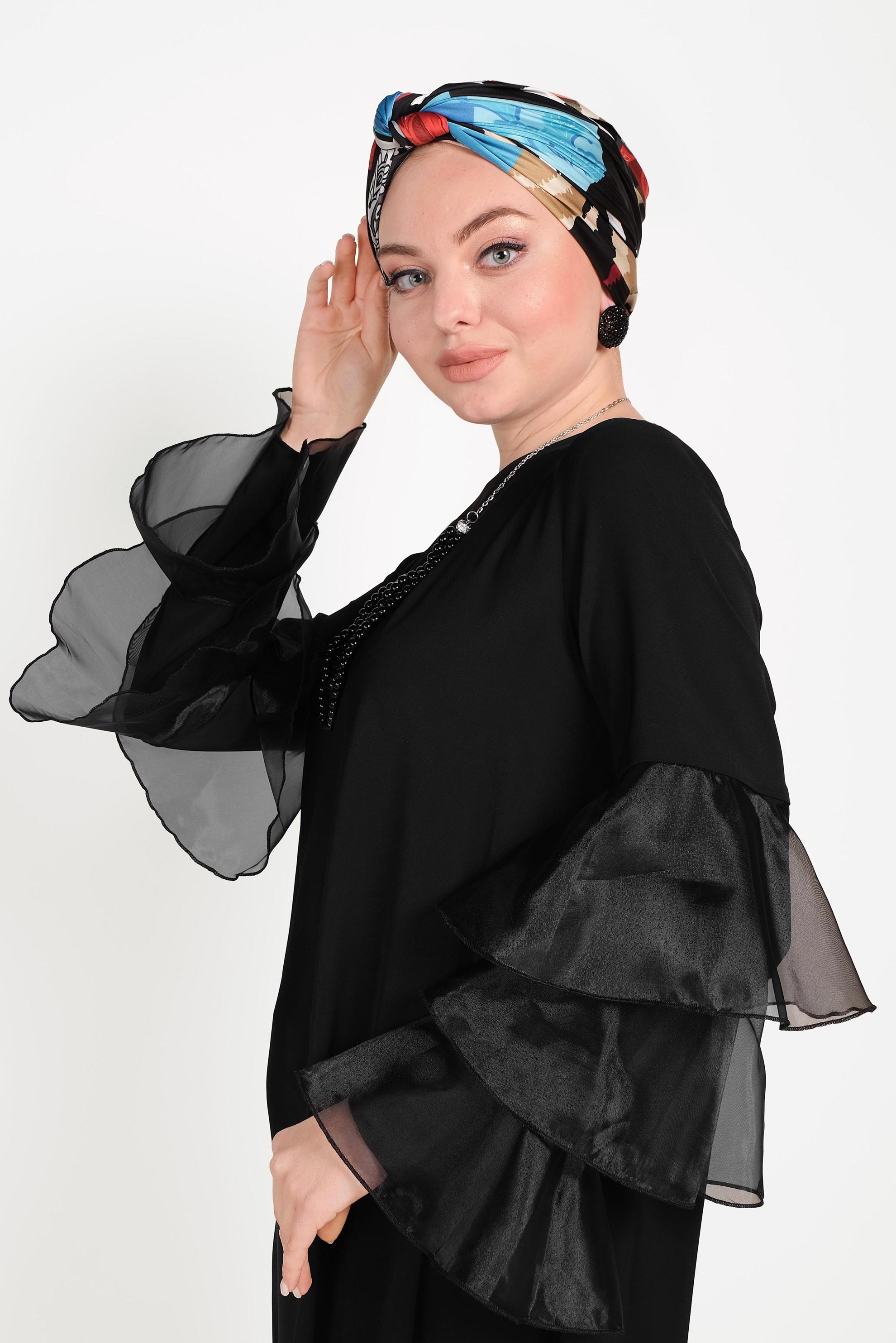 Tesettür giyim SİYAH GENİŞ KOLLU TUNİK 40448