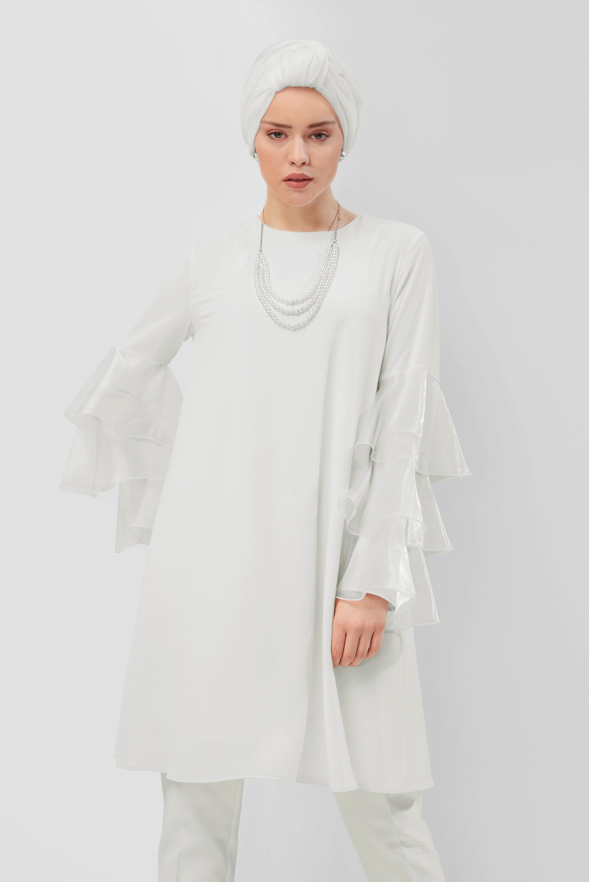 Tesettür giyim BEYAZ GENİŞ KOLLU TUNİK 40448