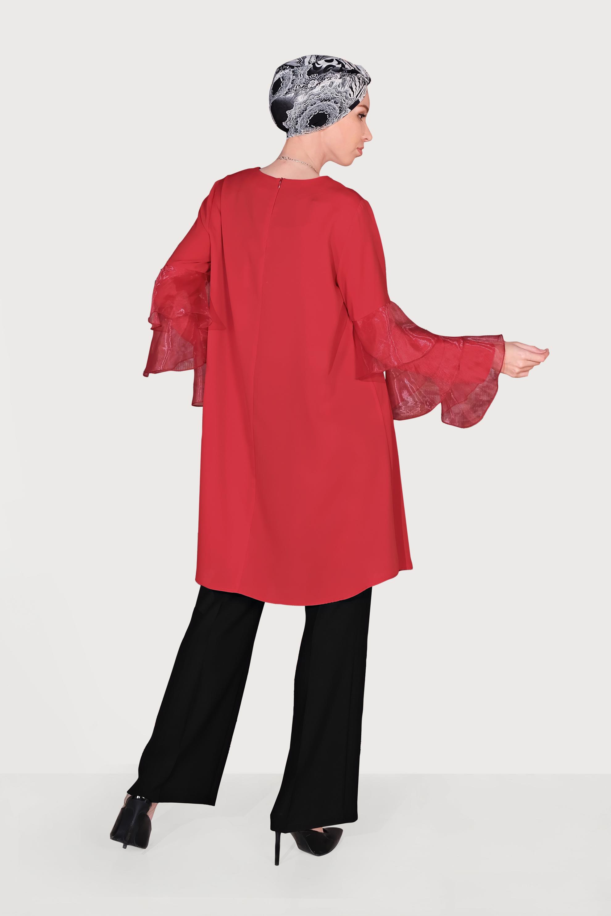 Tesettür giyim KIRMIZI GENİŞ KOLLU TUNİK 40448