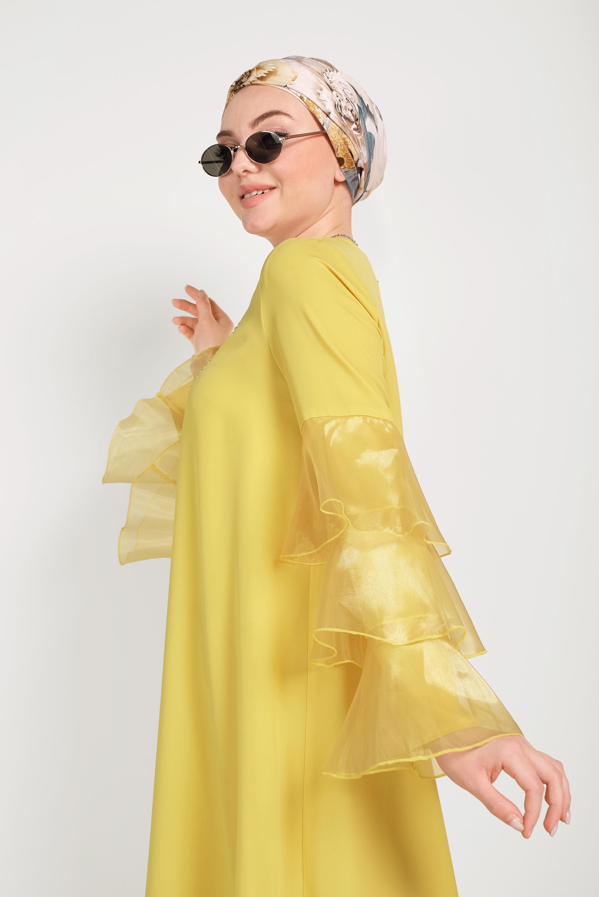 Tesettür giyim SARI GENİŞ KOLLU TUNİK 40448