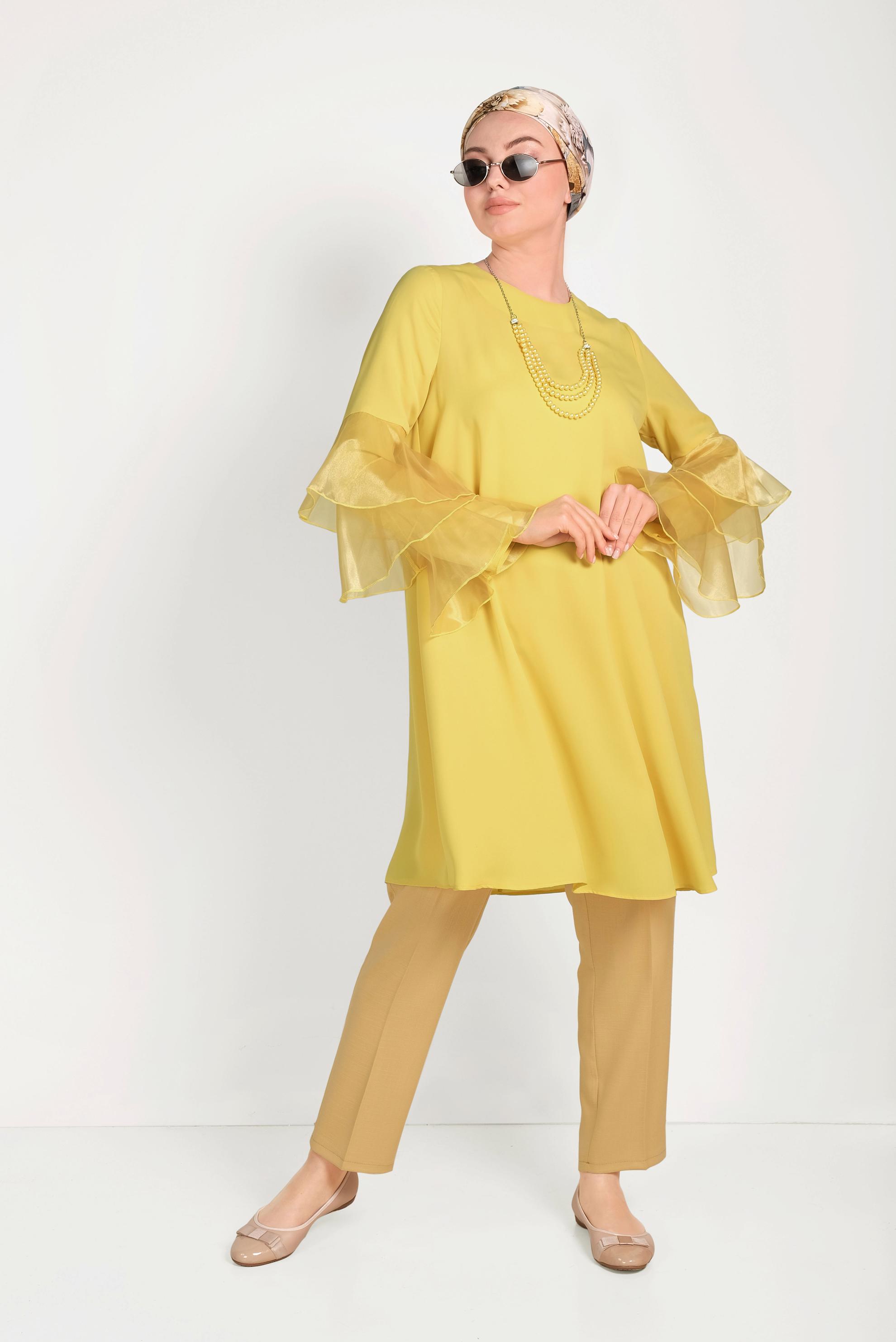 Tesettür giyim SARI GENİŞ KOLLU TUNİK 40448